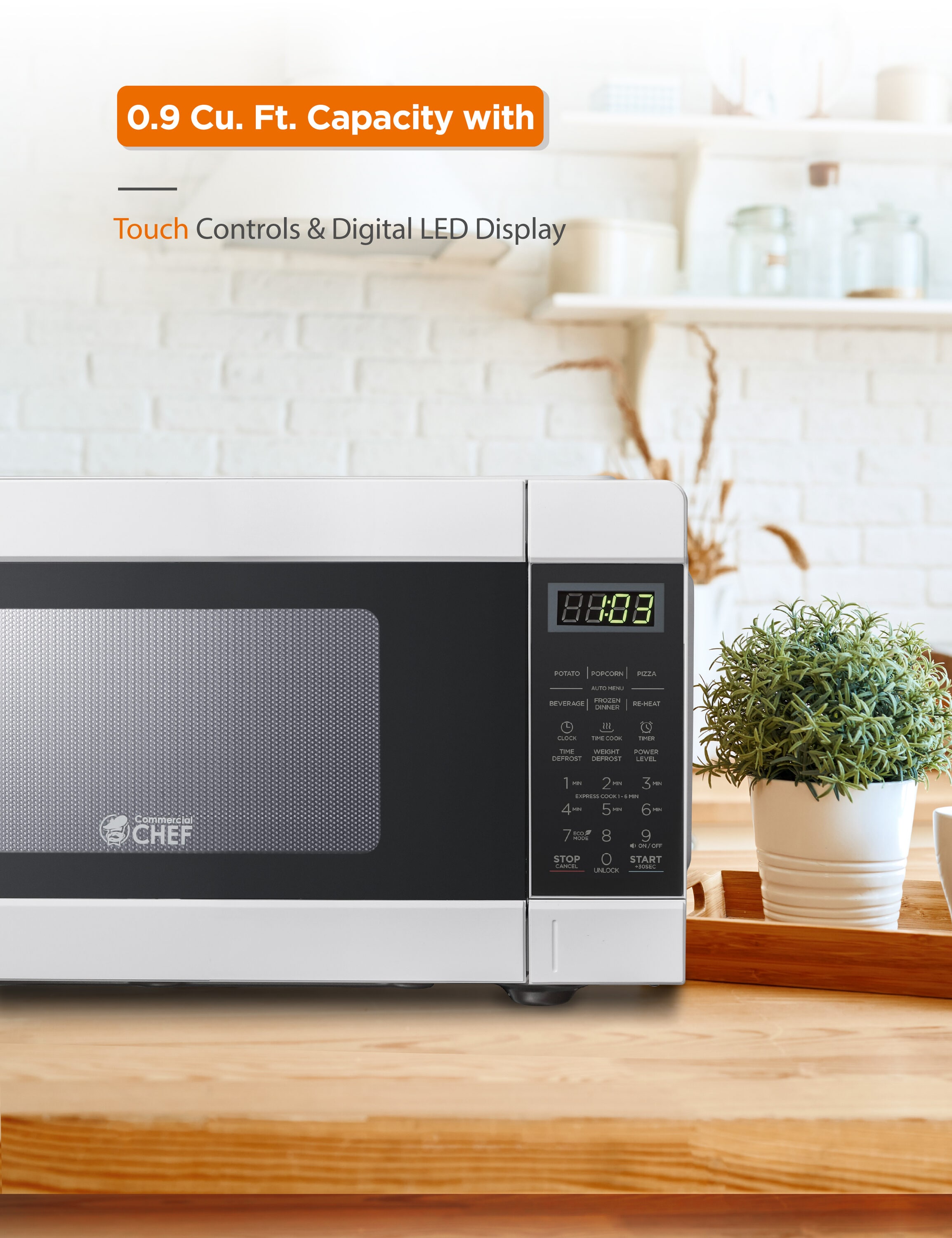 Horno de Microondas de Encimera de 0.9 pies cúbicos (Menos de 1.5 pies cúbicos) y 900 Watts (Blanco) CHM990W