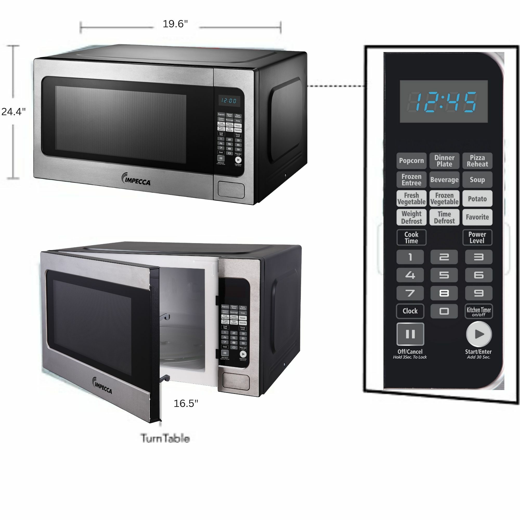 Microondas de mostrador de acero inoxidable de 2.2 pies cúbicos (más grande que 1.5 pies cúbicos) con controles de cocción por sensor de 1200 vatios Impecca WCM2200ST697