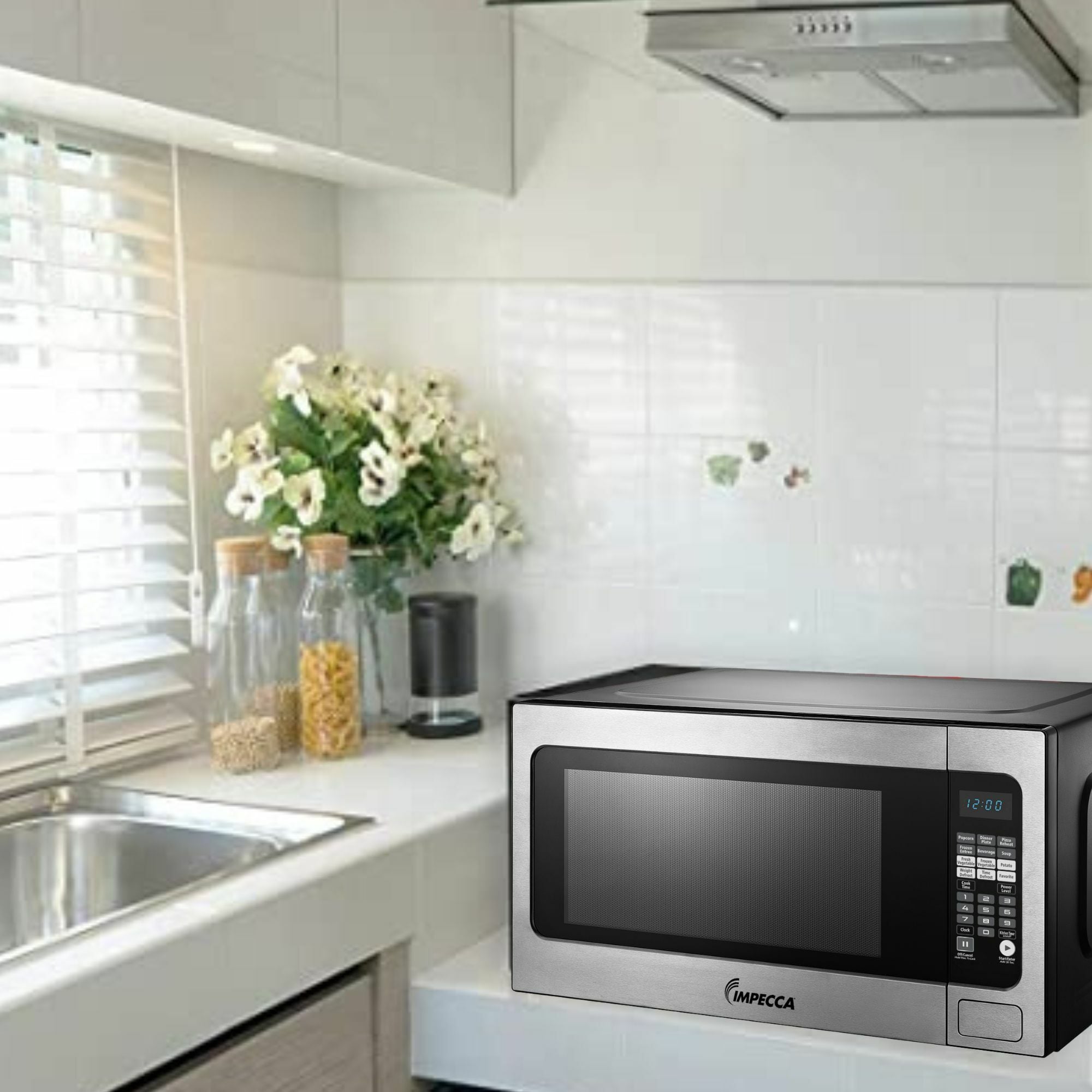 Microondas de mostrador de acero inoxidable de 2.2 pies cúbicos (más grande que 1.5 pies cúbicos) con controles de cocción por sensor de 1200 vatios Impecca WCM2200ST697
