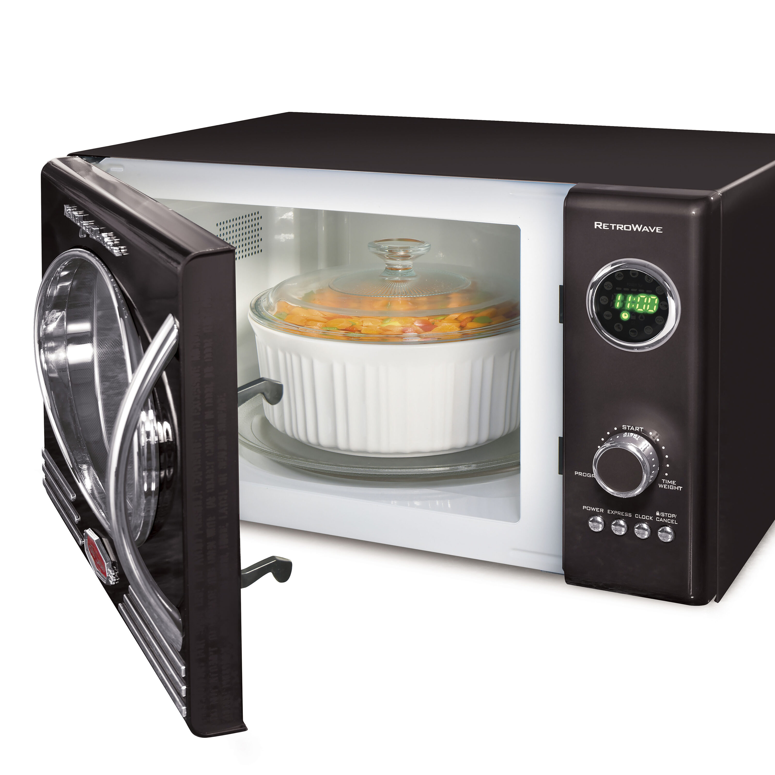 Microondas de mostrador de 0.9 pies cúbicos (menos de 1.5 pies cúbicos) con 800 vatios de potencia (negro) NRMO9BK de Nostalgia