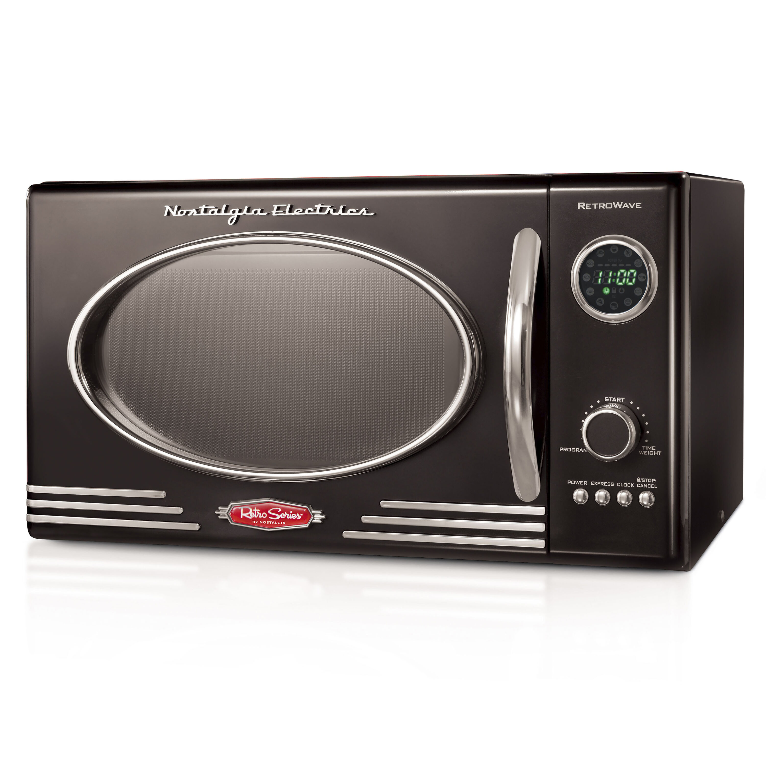 Microondas de mostrador de 0.9 pies cúbicos (menos de 1.5 pies cúbicos) con 800 vatios de potencia (negro) NRMO9BK de Nostalgia