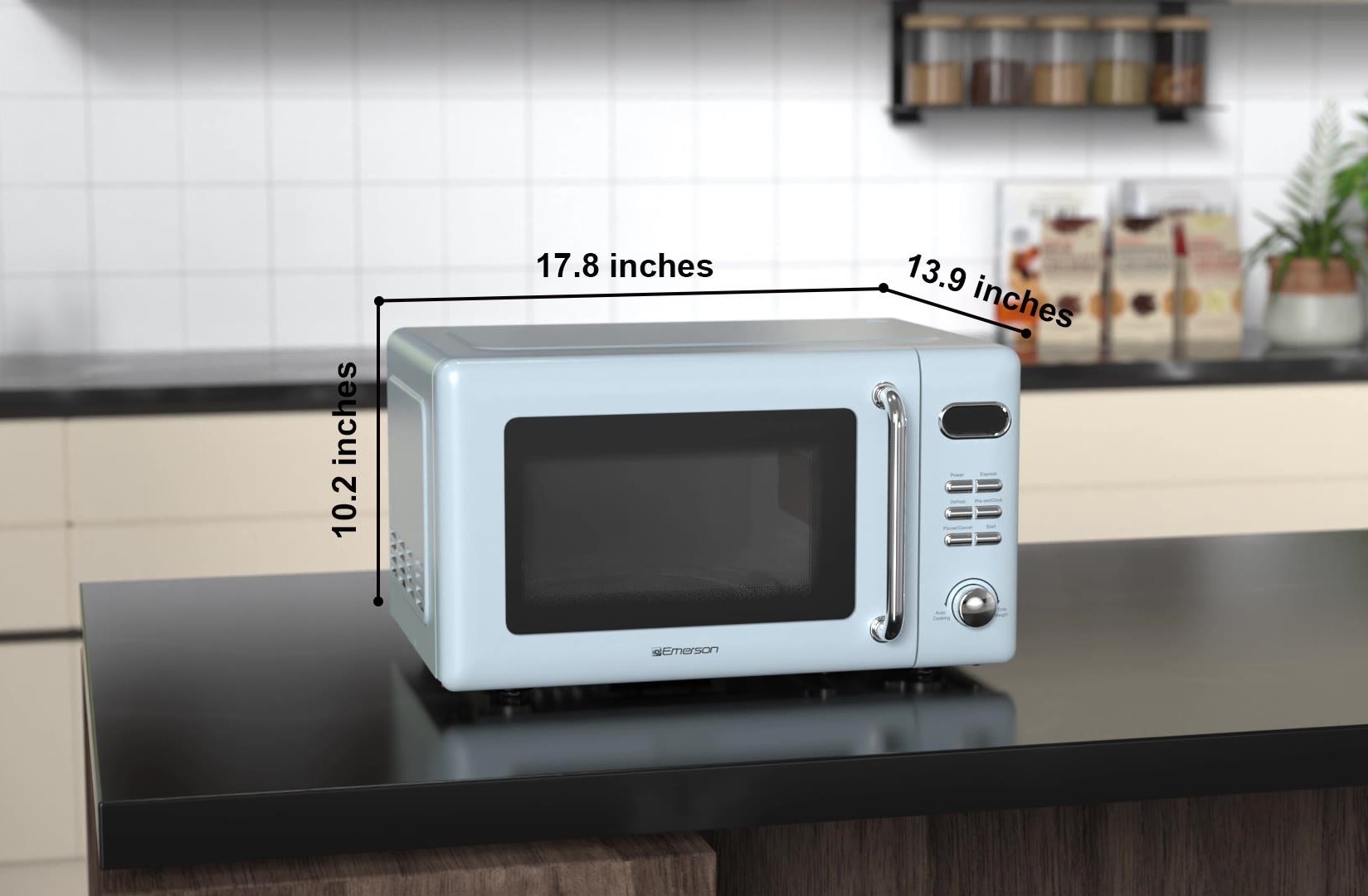Microondas de encimera Emerson Radio de 0.7 pies cúbicos y 700 watts (azul Thunderbird)