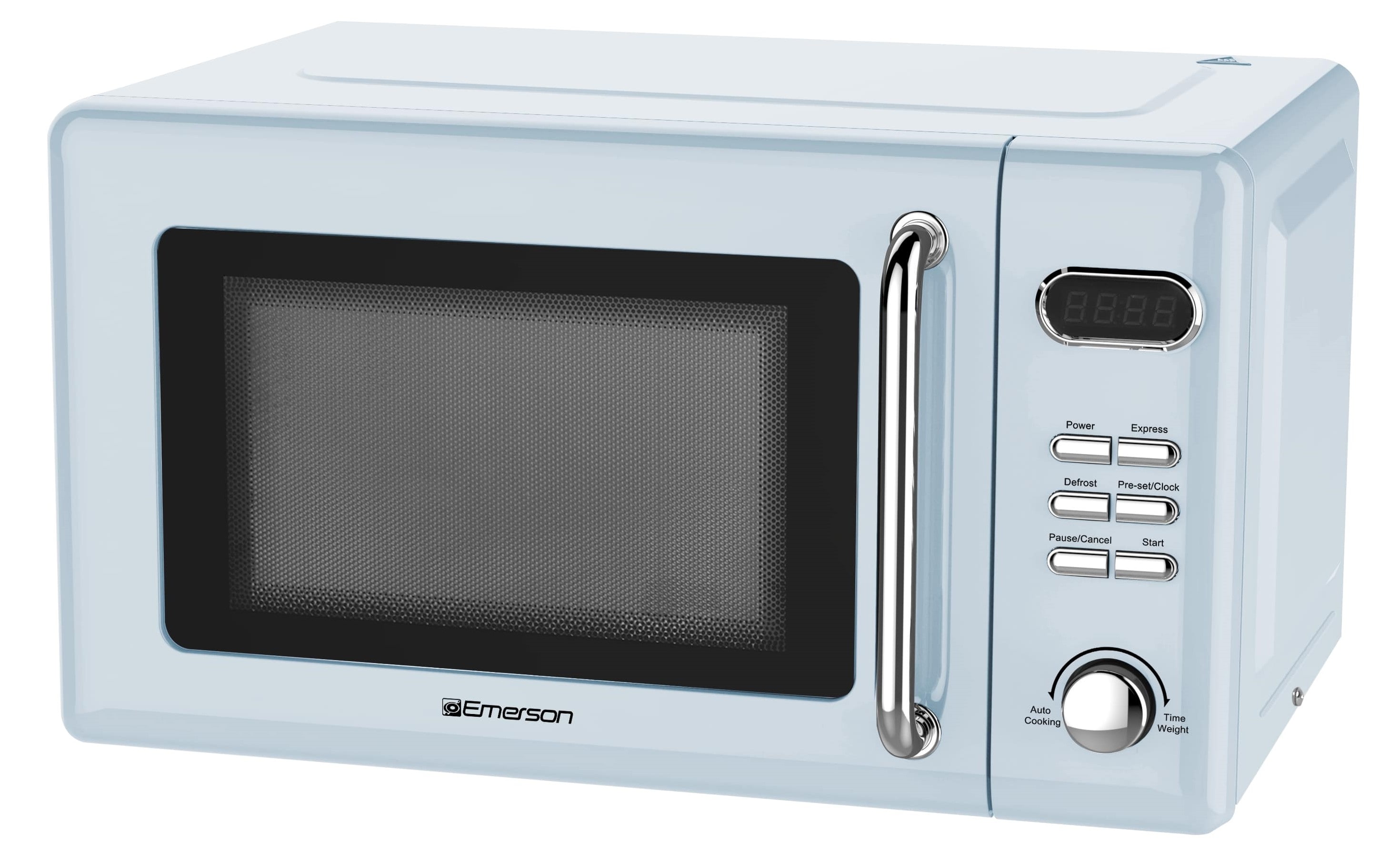 Microondas de encimera Emerson Radio de 0.7 pies cúbicos y 700 watts (azul Thunderbird)