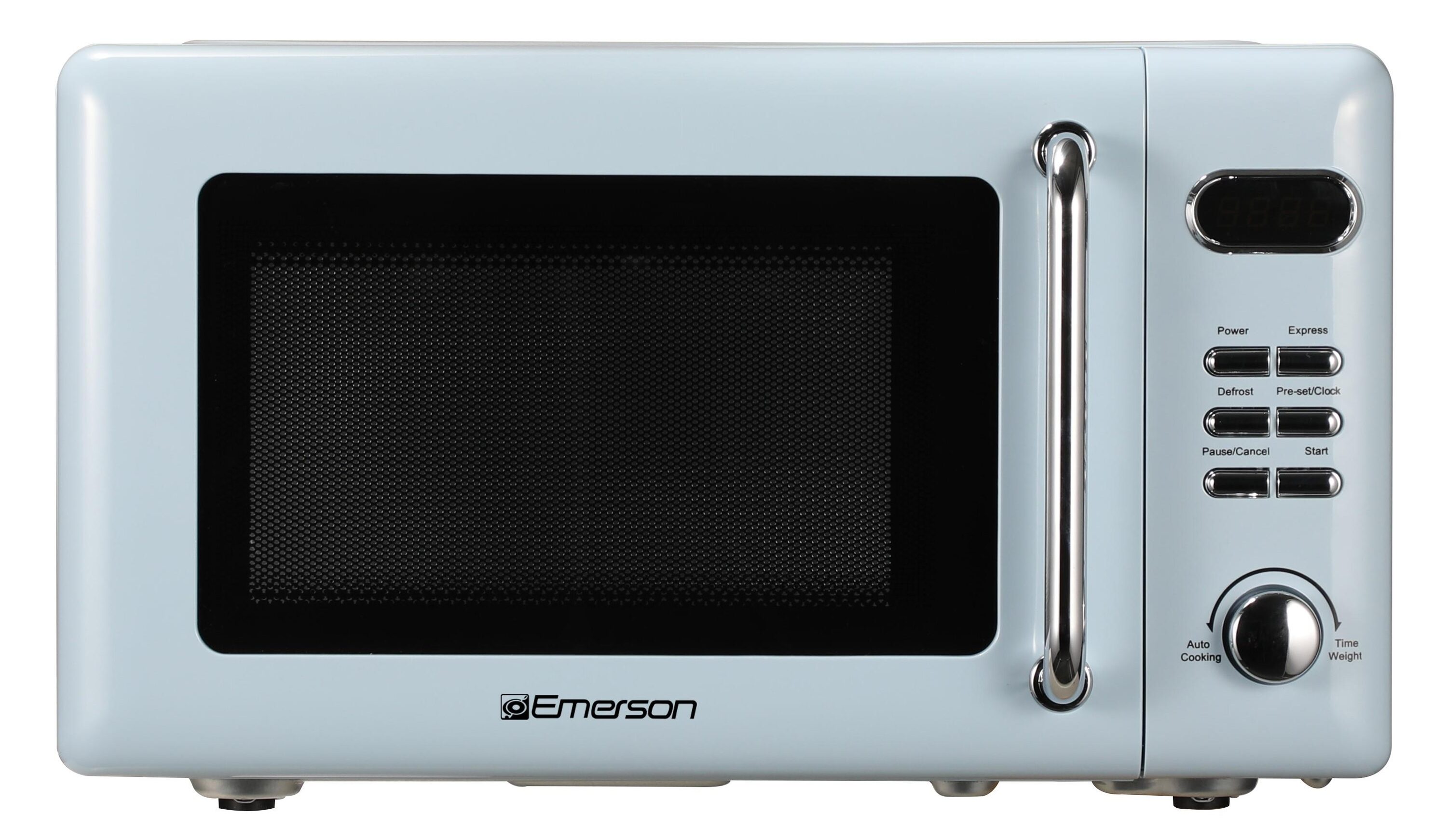 Microondas de encimera Emerson Radio de 0.7 pies cúbicos y 700 watts (azul Thunderbird)