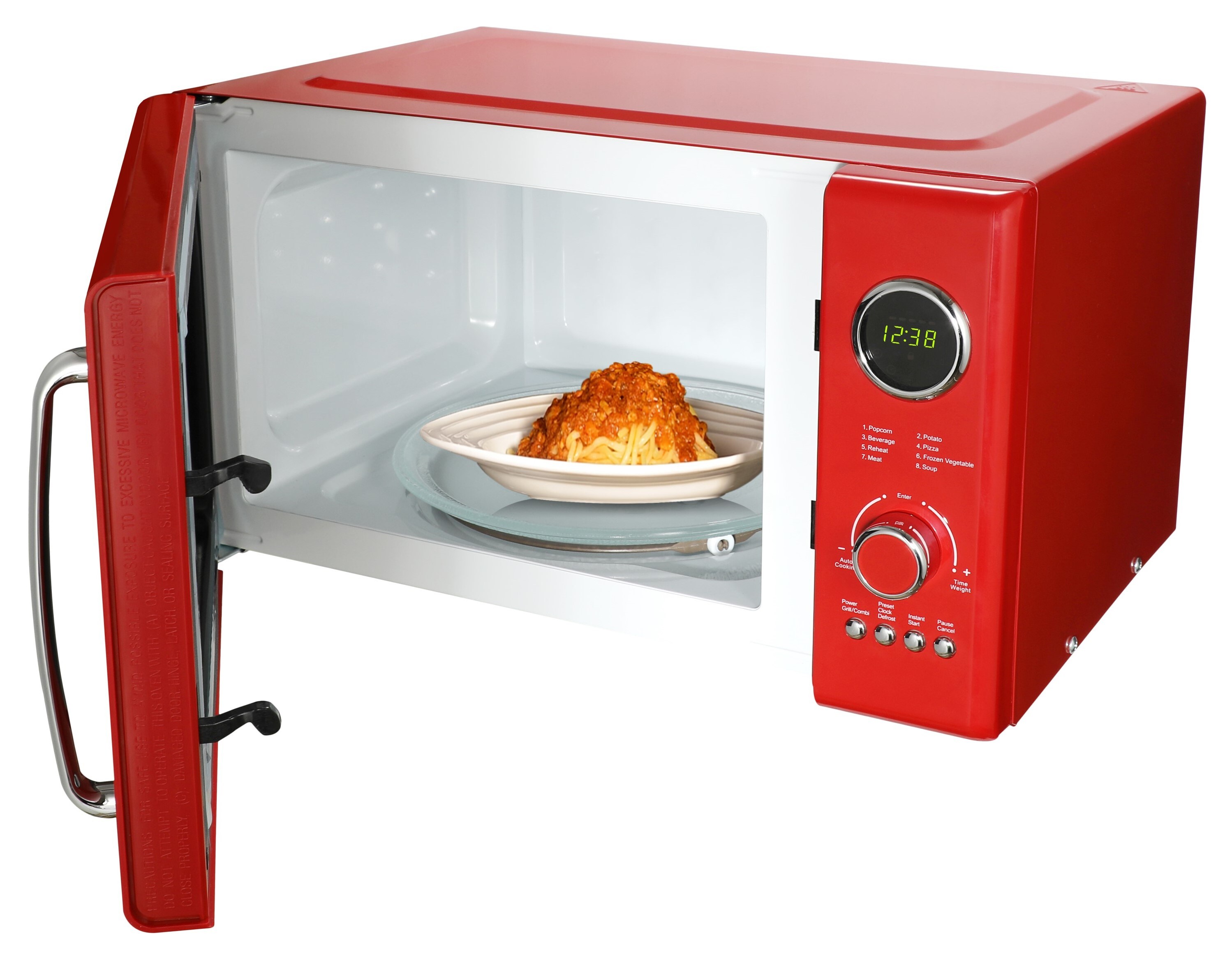 Radio Emerson de 0.9 pies cúbicos Pequeño (Menos de 1.5 pies cúbicos) 800 watts de Potencia en Color Rojo para la Cocina