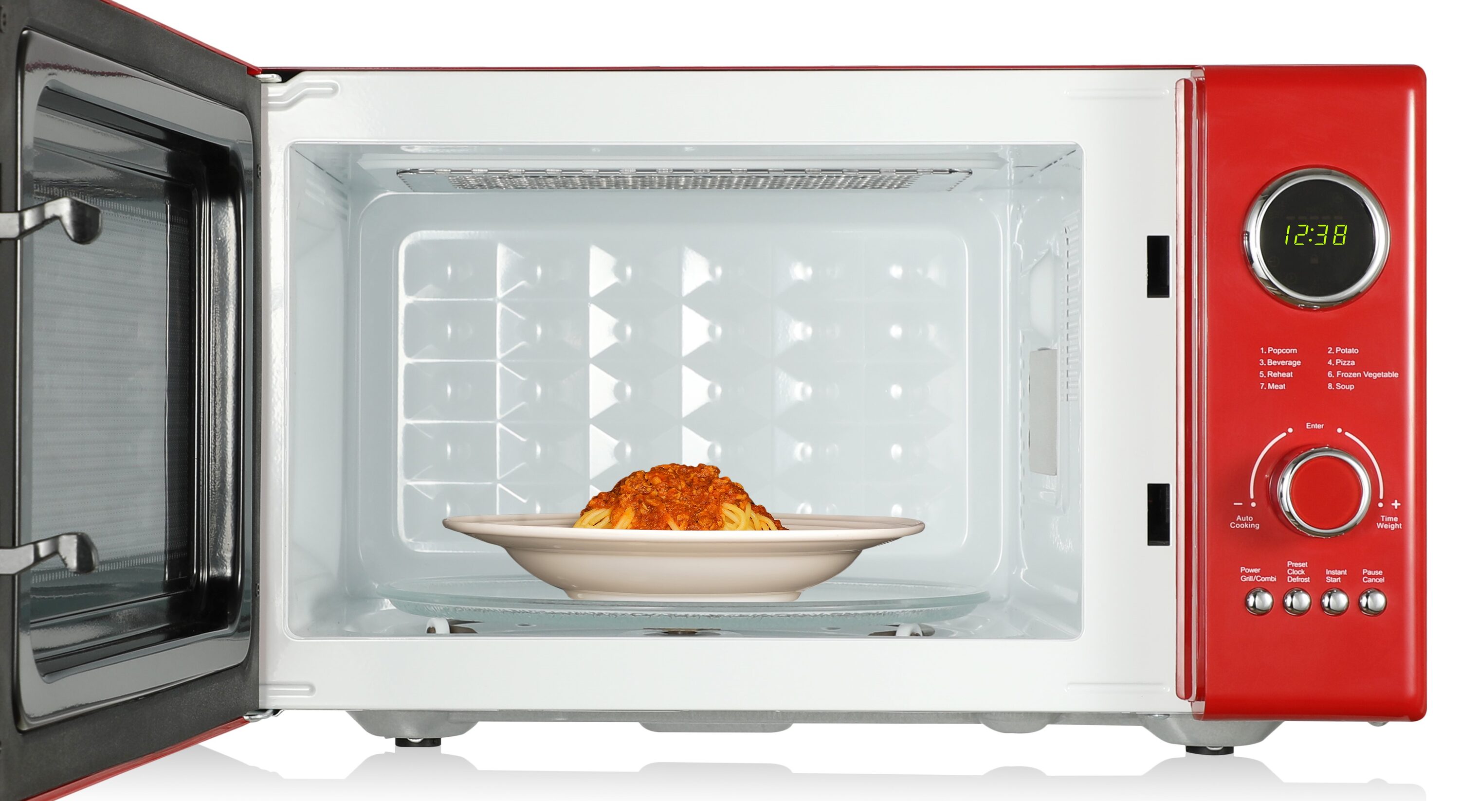 Radio Emerson de 0.9 pies cúbicos Pequeño (Menos de 1.5 pies cúbicos) 800 watts de Potencia en Color Rojo para la Cocina