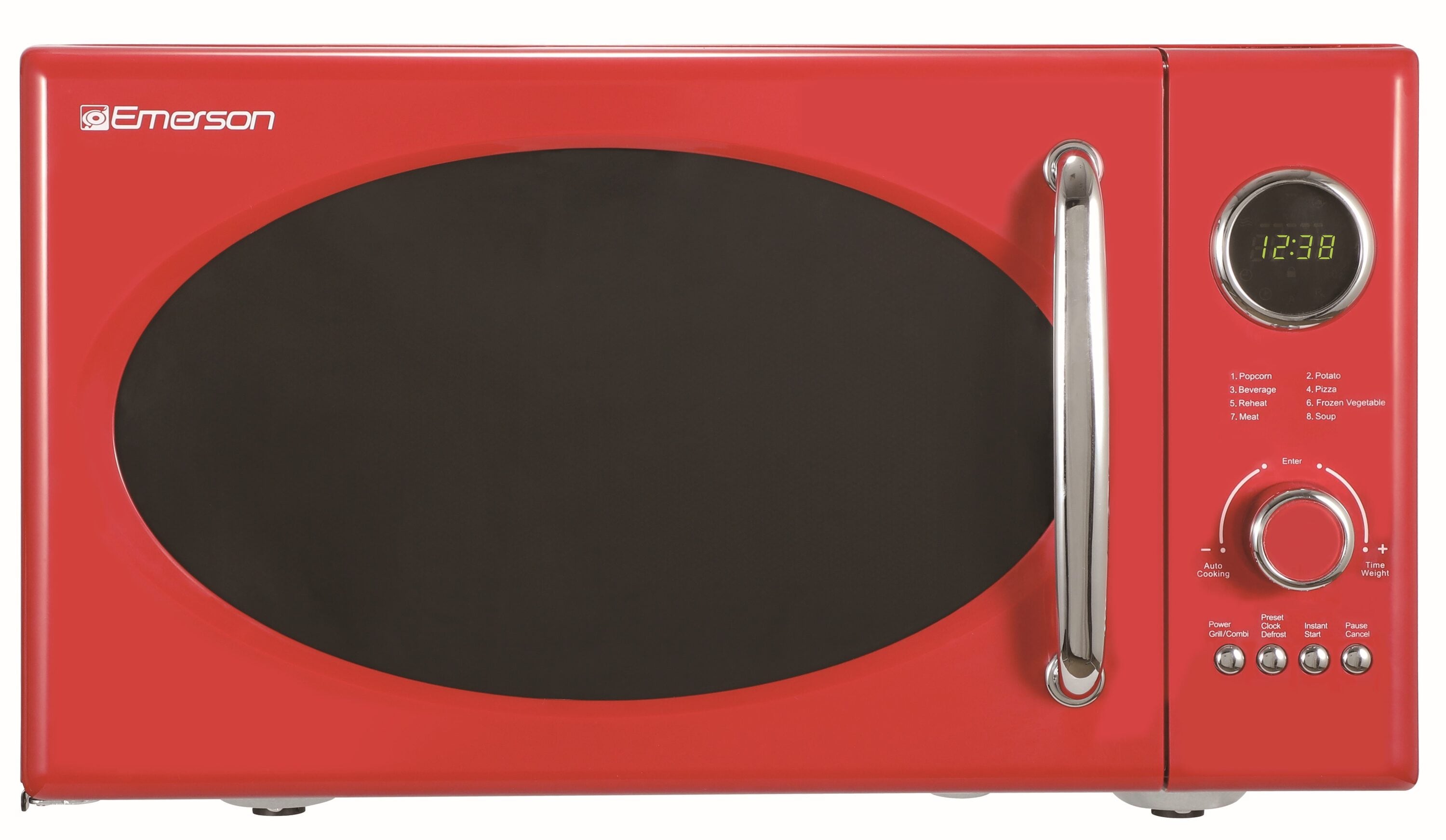 Radio Emerson de 0.9 pies cúbicos Pequeño (Menos de 1.5 pies cúbicos) 800 watts de Potencia en Color Rojo para la Cocina