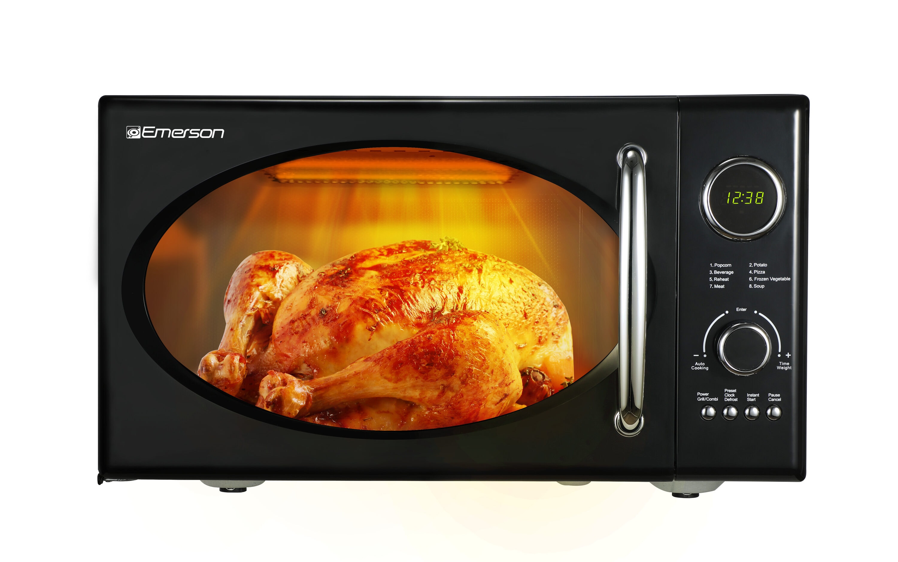 Microondas de mostrador Emerson 0.9 pies cúbicos (menos de 1.5 pies cúbicos) de 800 vatios (Negro) MWRG0901BK
