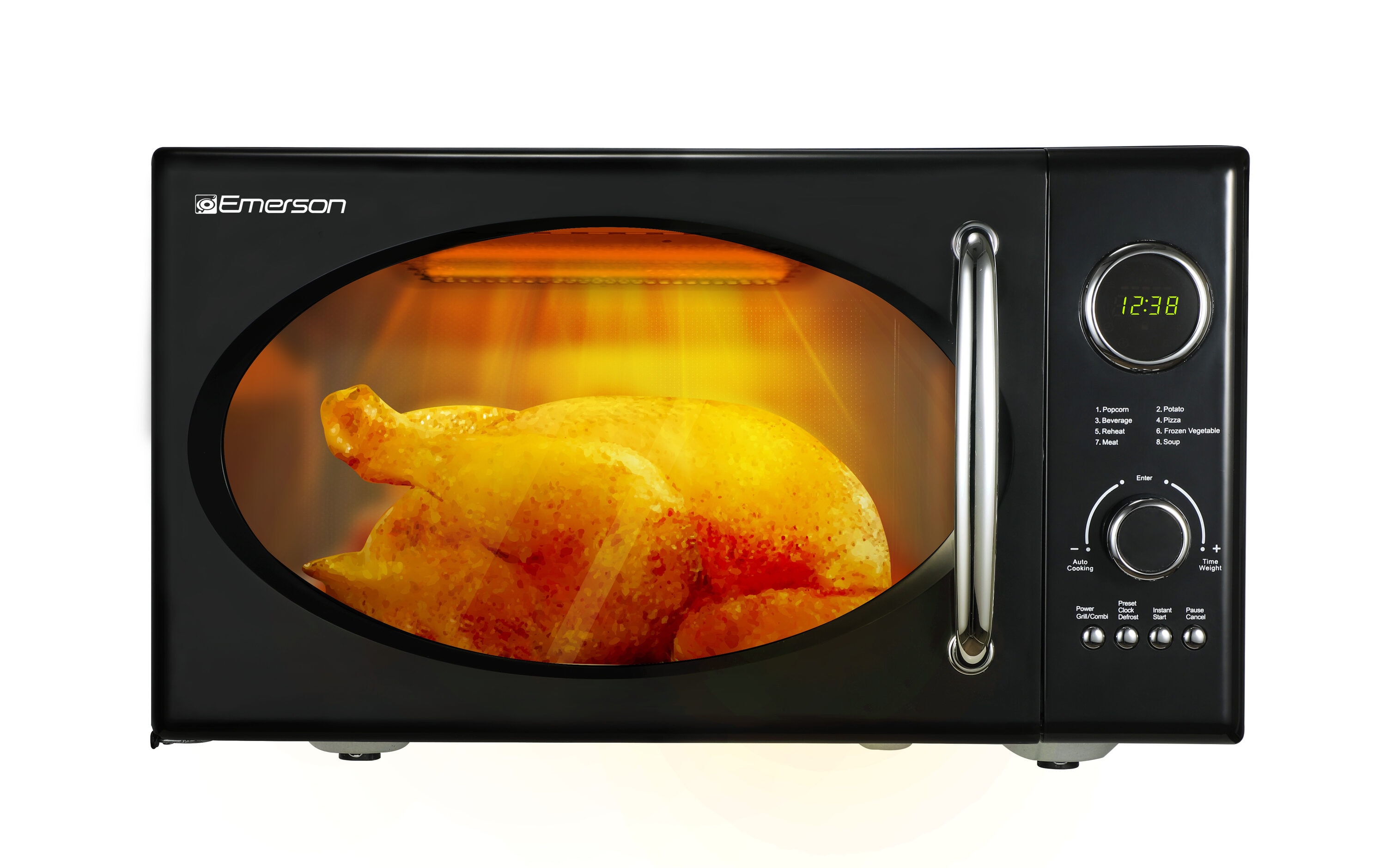 Microondas de mostrador Emerson 0.9 pies cúbicos (menos de 1.5 pies cúbicos) de 800 vatios (Negro) MWRG0901BK
