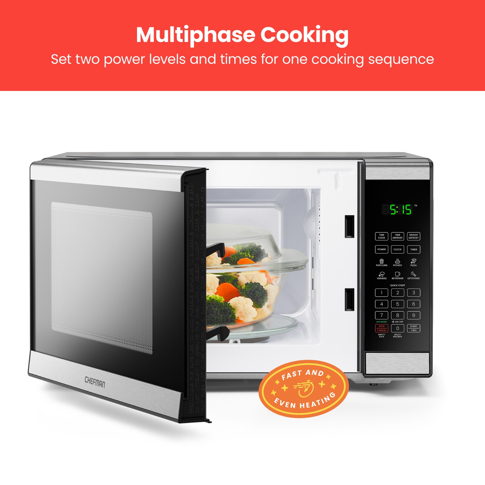 Horno de microondas de mostrador Chefman de 0.7 pies cúbicos (Menos de 1.5 pies cúbicos) de 700 vatios (Acero inoxidable) RJ55-SS-7