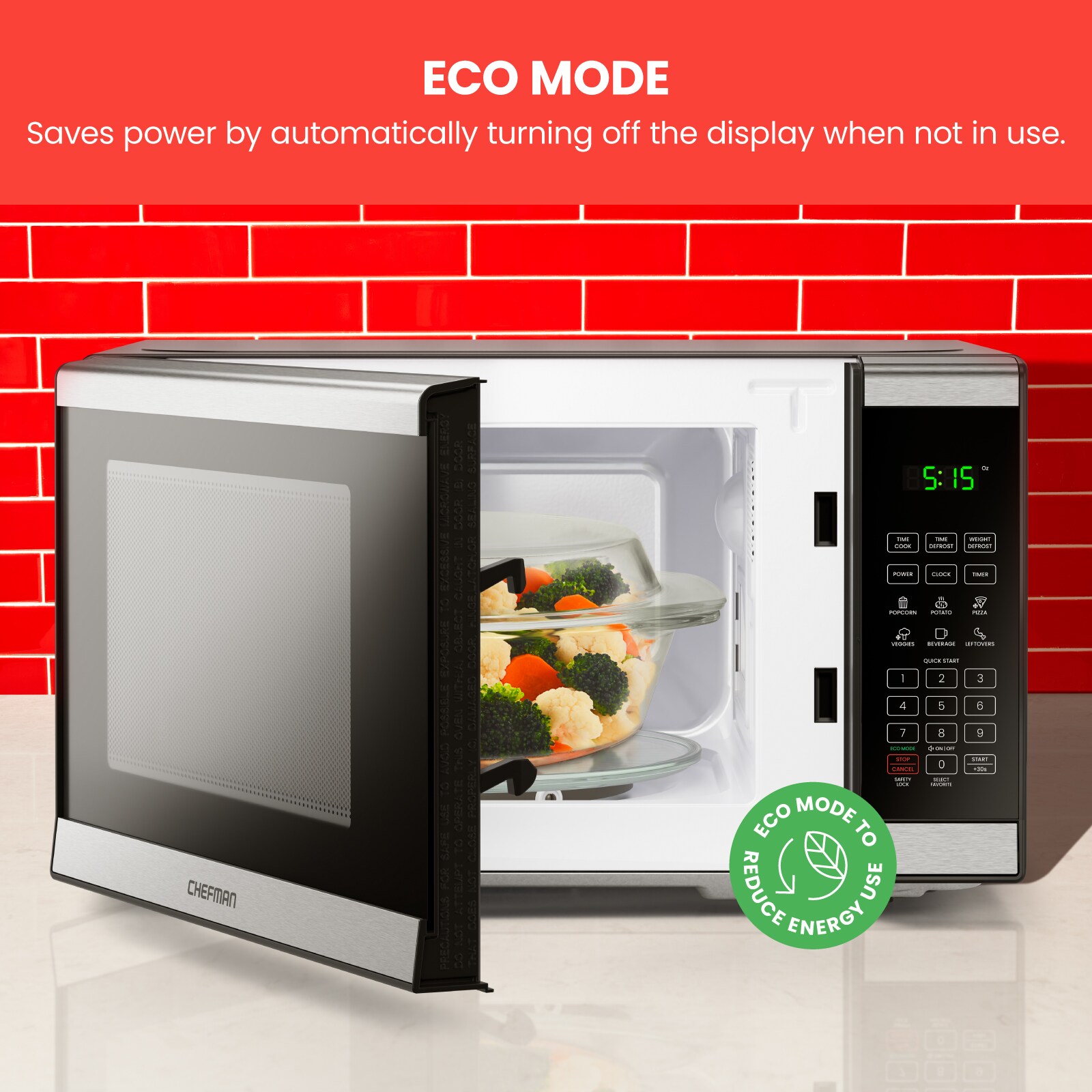Horno de microondas de mostrador Chefman de 0.7 pies cúbicos (Menos de 1.5 pies cúbicos) de 700 vatios (Acero inoxidable) RJ55-SS-7