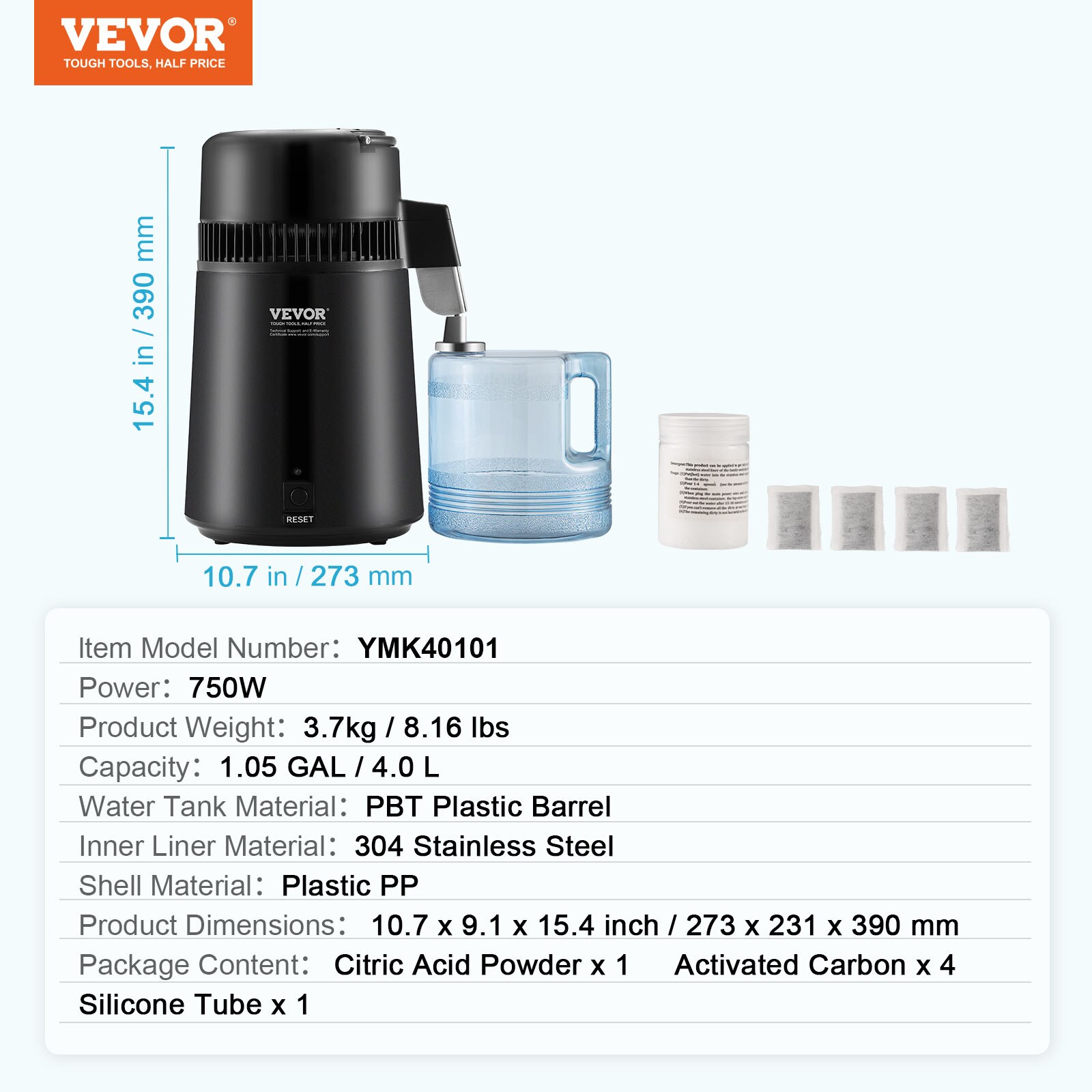 Destilador de agua eléctrico negro de 750 W y 6.3 Gal/D de la marca VEVOR