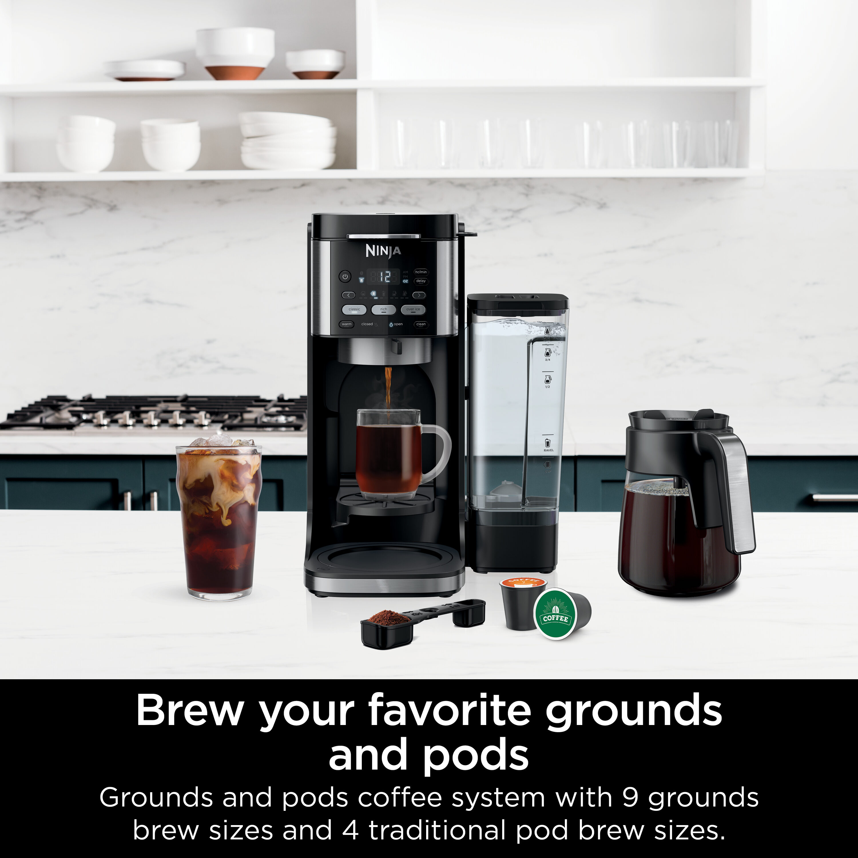 Cafetera combinada Ninja DualBrew para café caliente o frío, compatible con K-Cups, para 12 tazas (Negro)