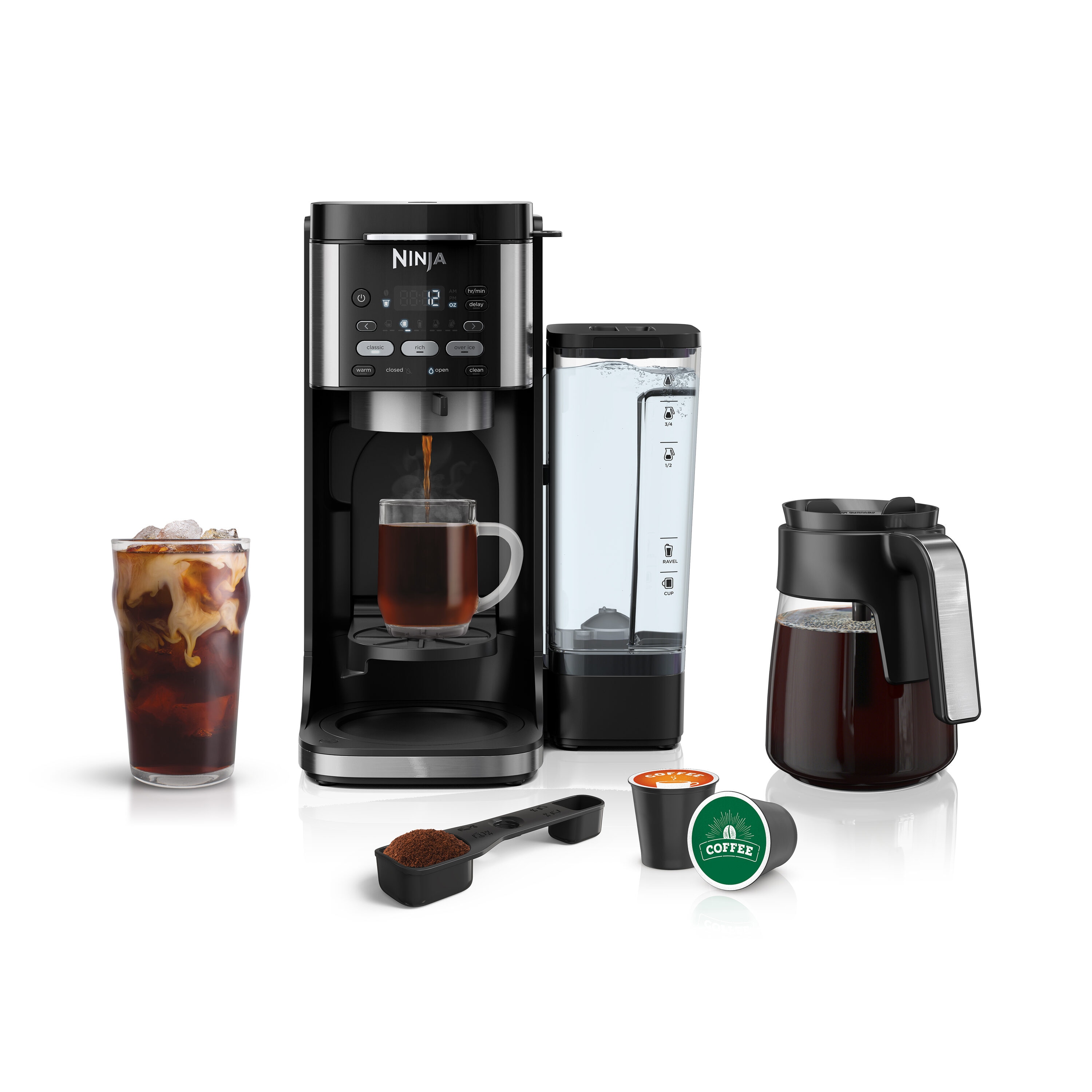 Cafetera combinada Ninja DualBrew para café caliente o frío, compatible con K-Cups, para 12 tazas (Negro)