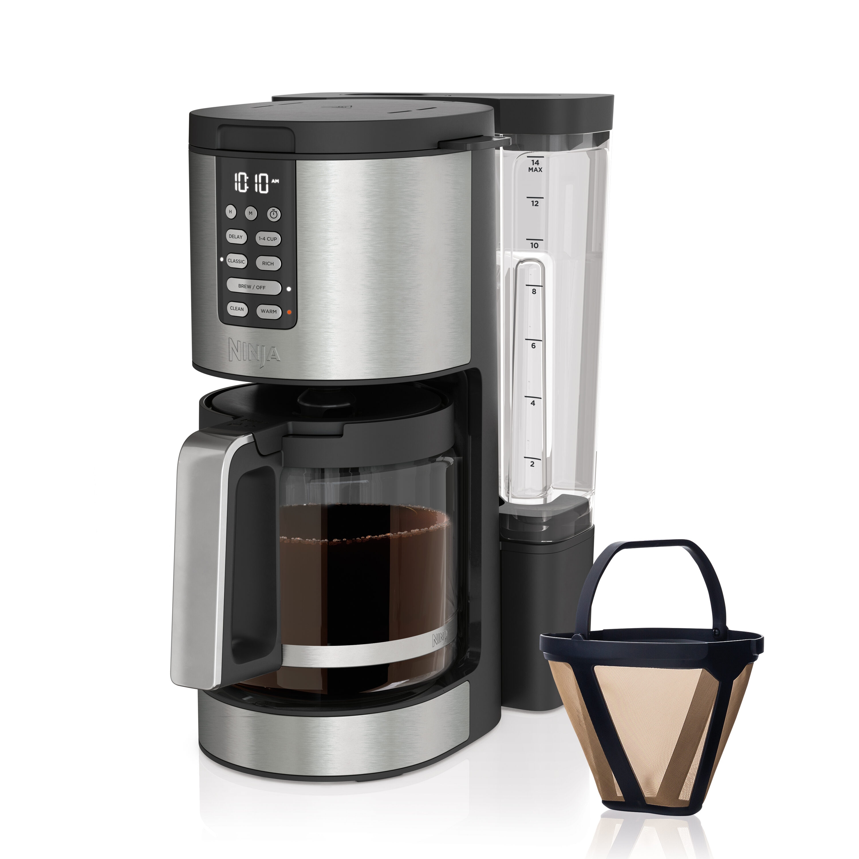 Cafetera de goteo residencial programable Ninja XL de 14 tazas con apagado automático (Negro/Acero inoxidable) DCM201