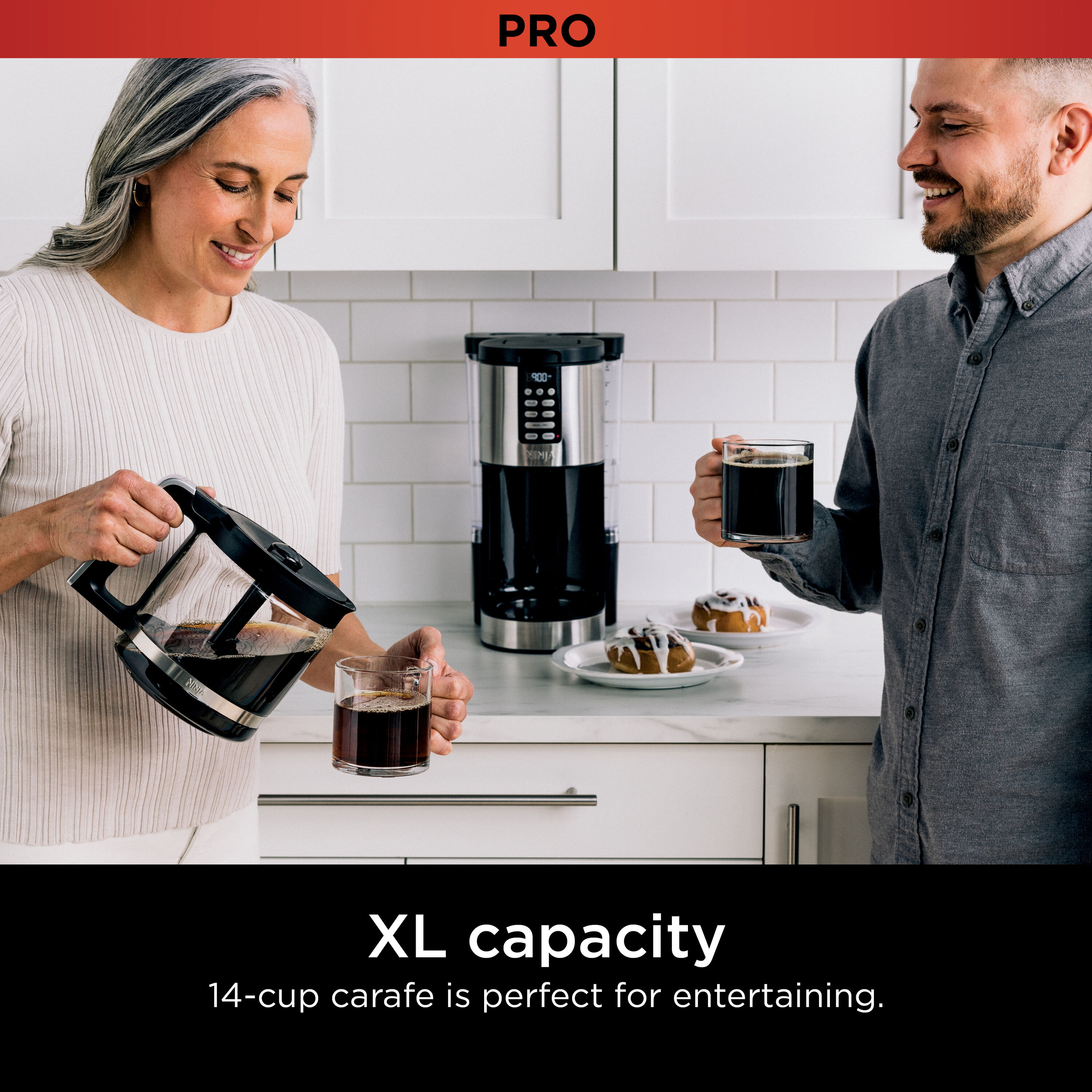 Cafetera de goteo residencial programable Ninja XL de 14 tazas con apagado automático (Negro/Acero inoxidable) DCM201
