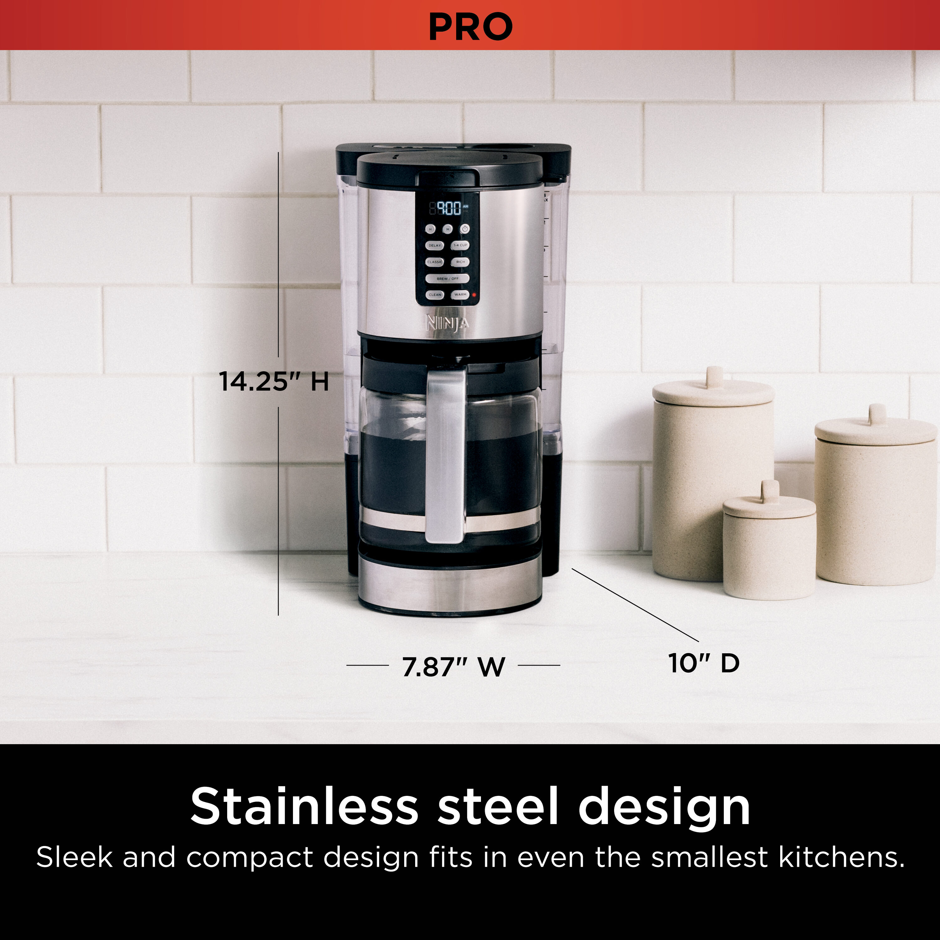 Cafetera de goteo residencial programable Ninja XL de 14 tazas con apagado automático (Negro/Acero inoxidable) DCM201