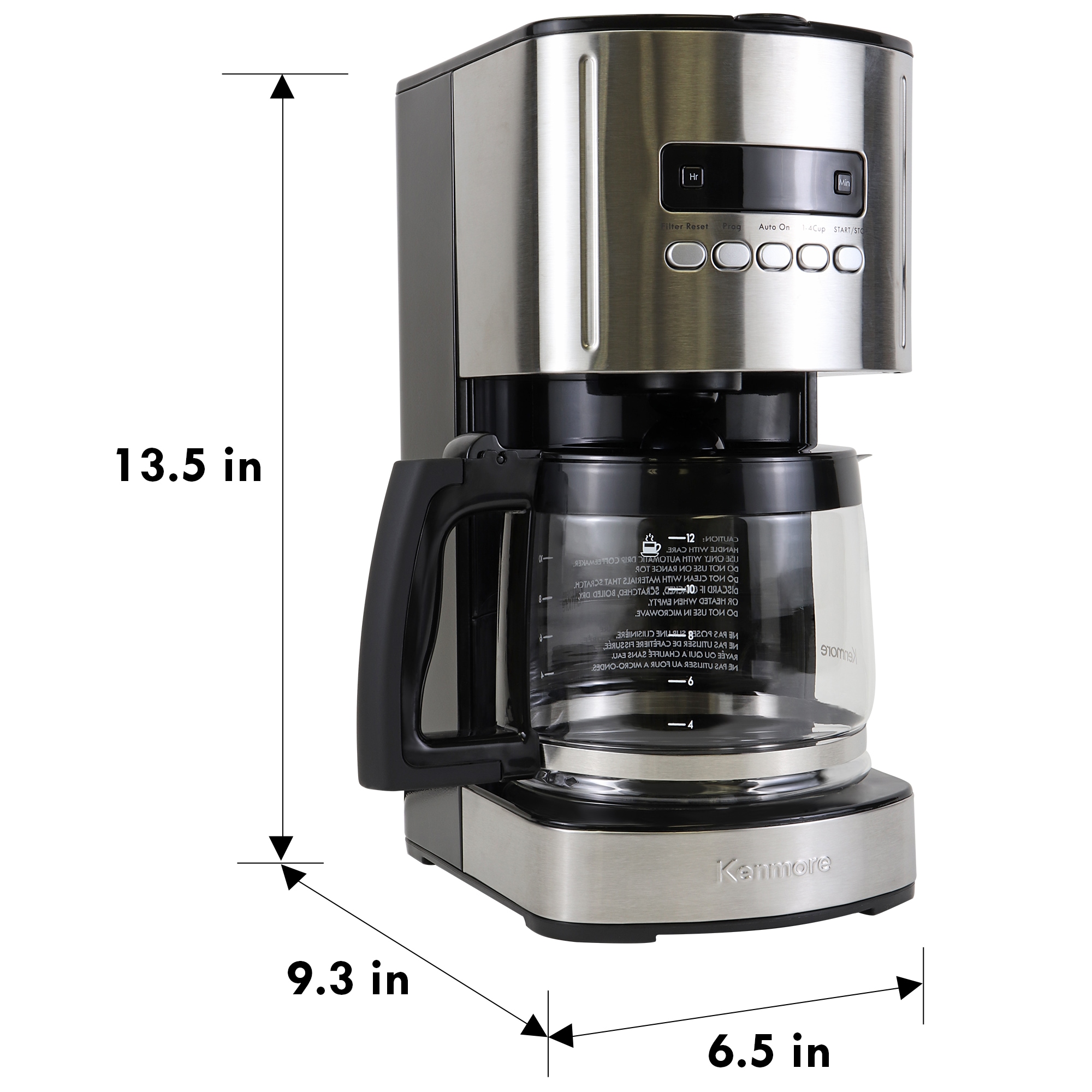 Cafetera eléctrica residencial programable de goteo de 12 tazas con apagado automático (acero inoxidable y negro) KKCM12B