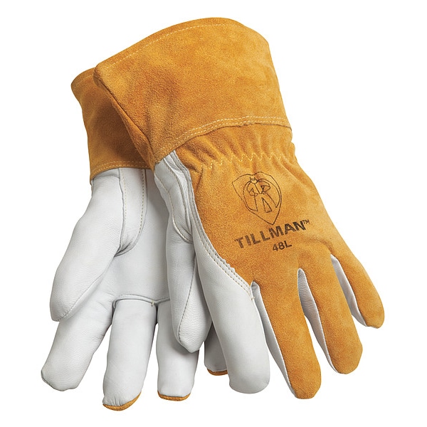 Guantes de soldadura Tillman MIG/TIG, pulgar recto, puño de guantelete, premium, cuero de vaca marrón, S, 1 par - 48S