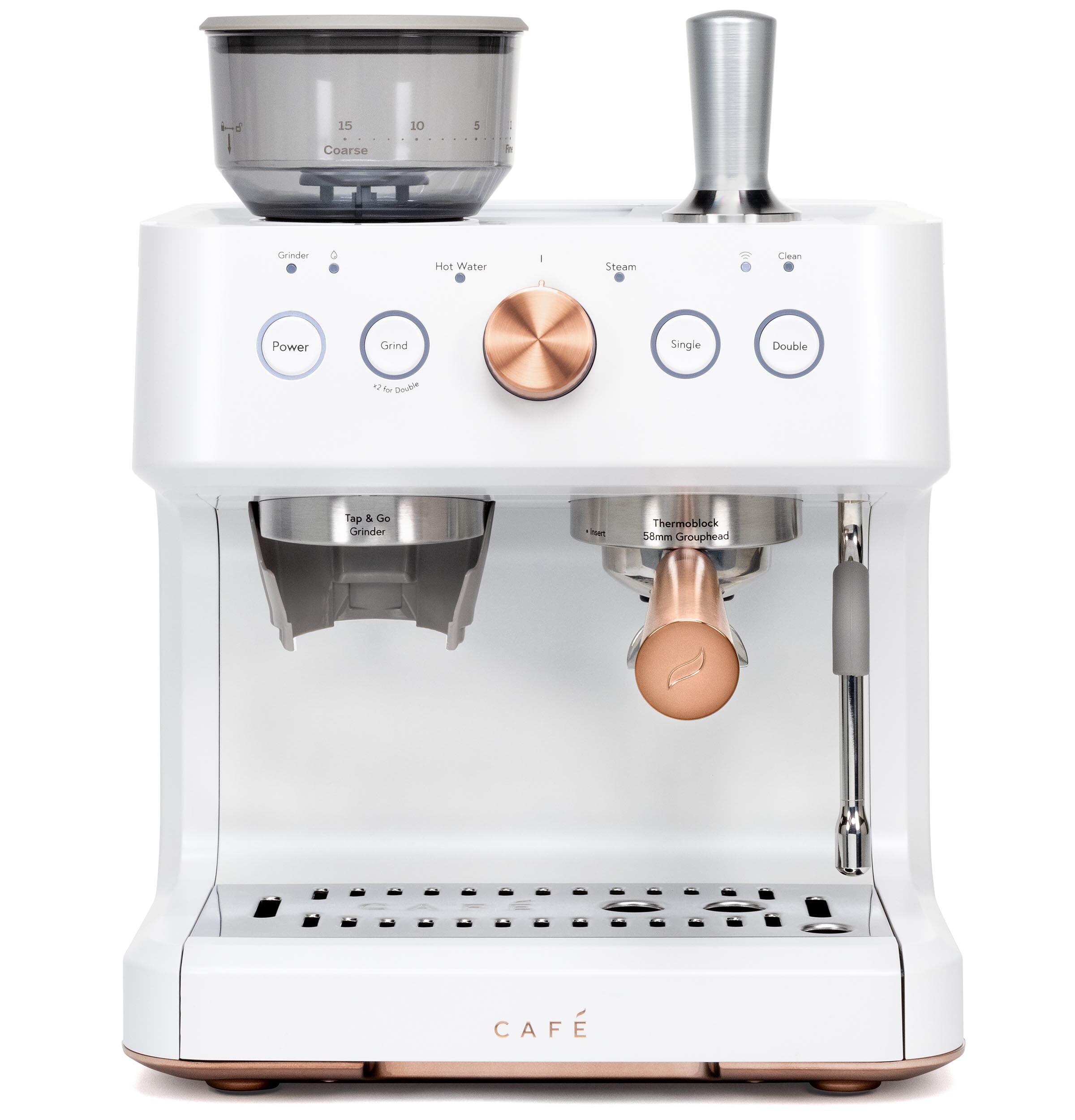 Máquina de Espresso Café Bellissimo Semiautomática de Acero Inoxidable Programable con Wi-Fi y Bandeja de Goteo (Blanco Mate)