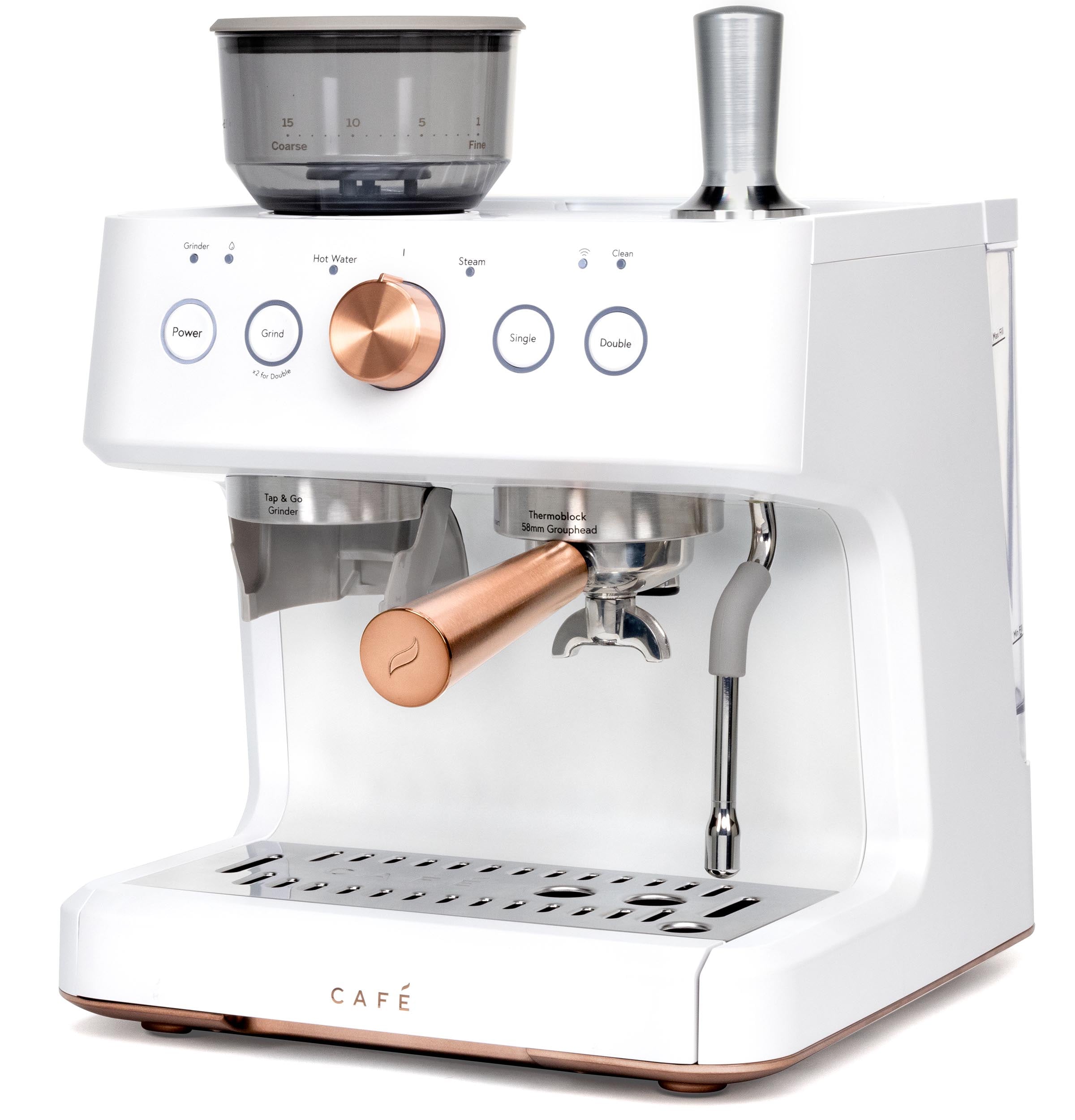 Máquina de Espresso Café Bellissimo Semiautomática de Acero Inoxidable Programable con Wi-Fi y Bandeja de Goteo (Blanco Mate)