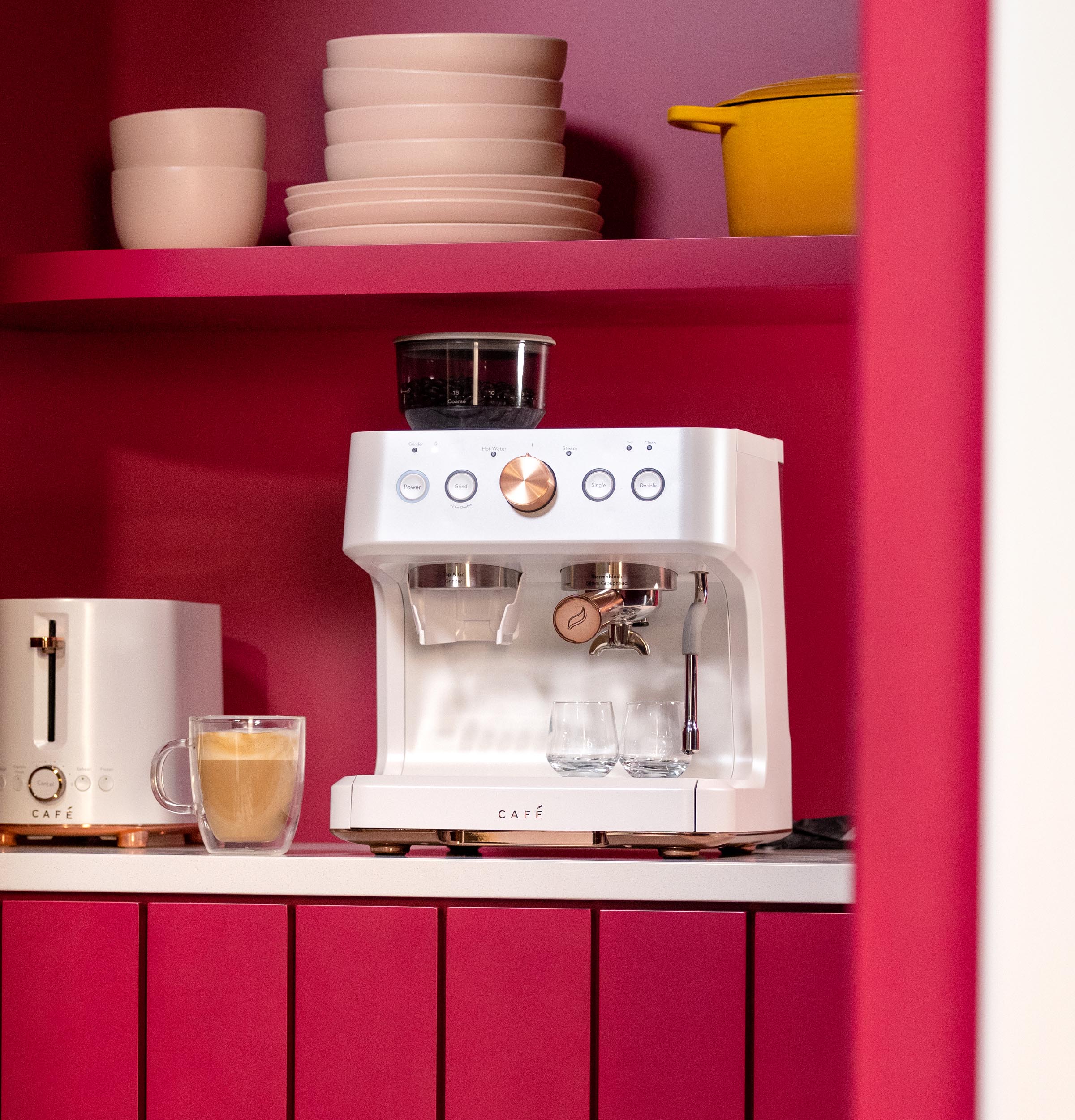 Máquina de Espresso Café Bellissimo Semiautomática de Acero Inoxidable Programable con Wi-Fi y Bandeja de Goteo (Blanco Mate)