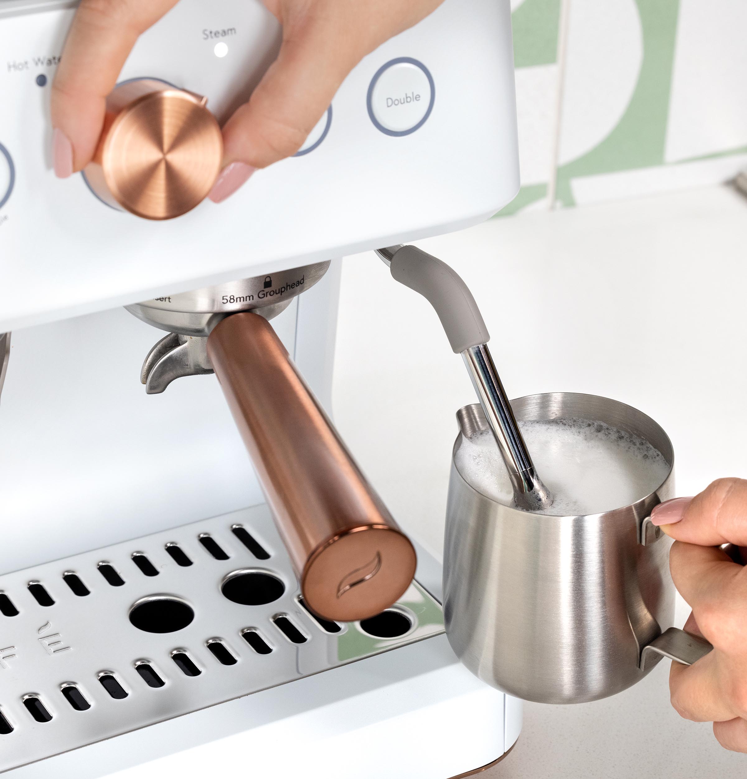 Máquina de Espresso Café Bellissimo Semiautomática de Acero Inoxidable Programable con Wi-Fi y Bandeja de Goteo (Blanco Mate)