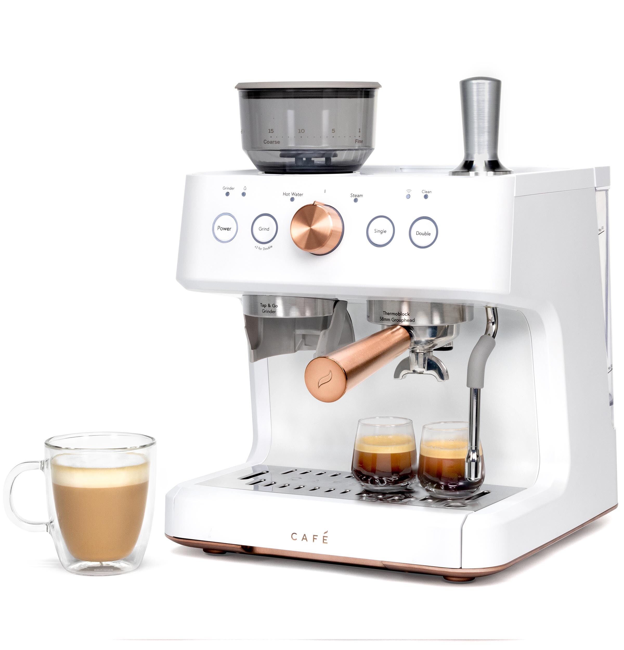 Máquina de Espresso Café Bellissimo Semiautomática de Acero Inoxidable Programable con Wi-Fi y Bandeja de Goteo (Blanco Mate)