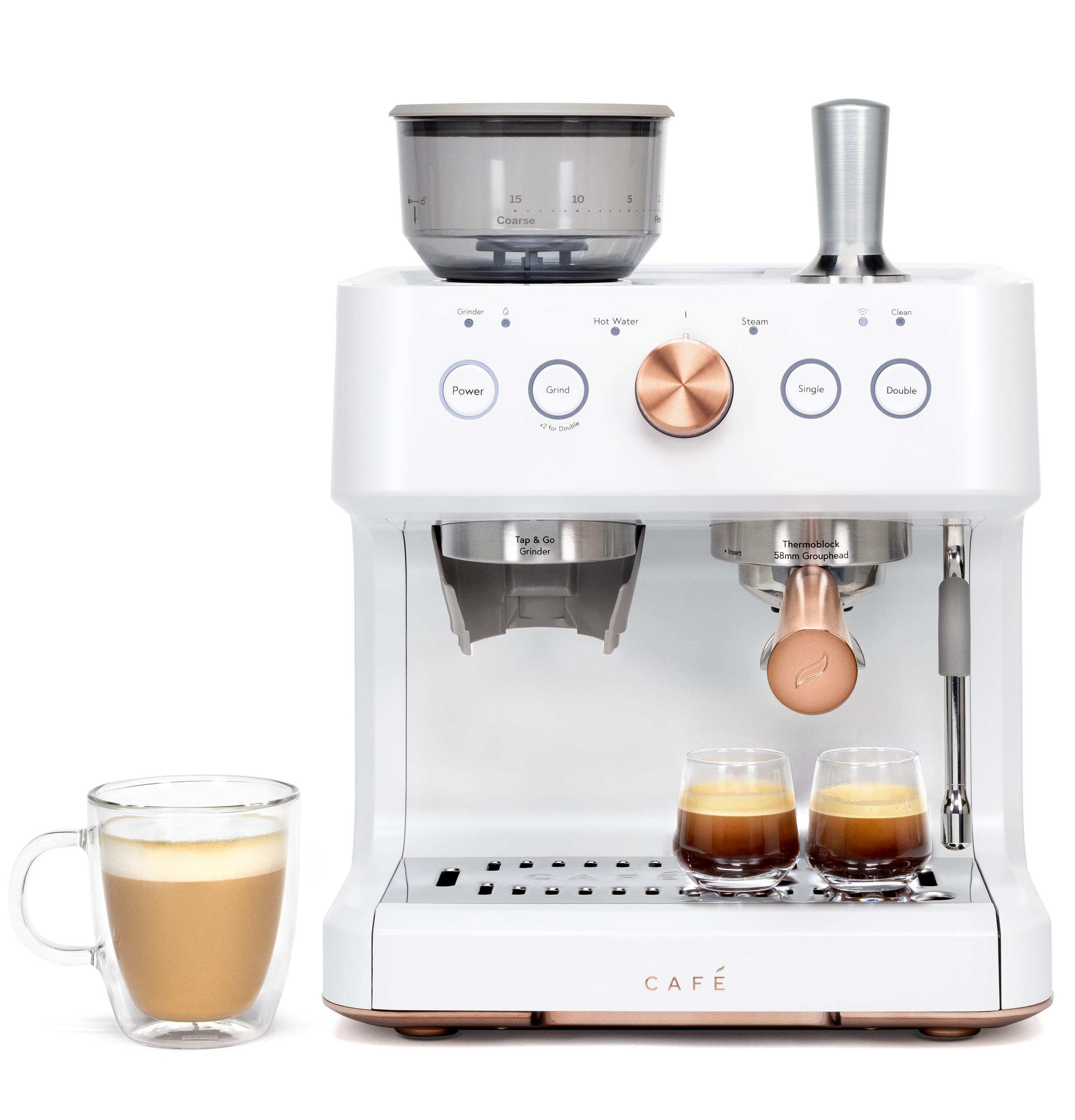 Máquina de Espresso Café Bellissimo Semiautomática de Acero Inoxidable Programable con Wi-Fi y Bandeja de Goteo (Blanco Mate)