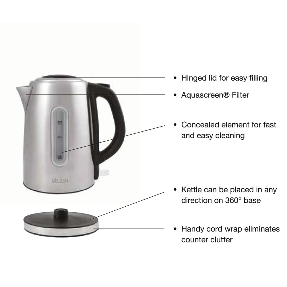 Hervidor eléctrico inalámbrico de acero inoxidable Salton de 7 tazas con apagado automático JK1903
