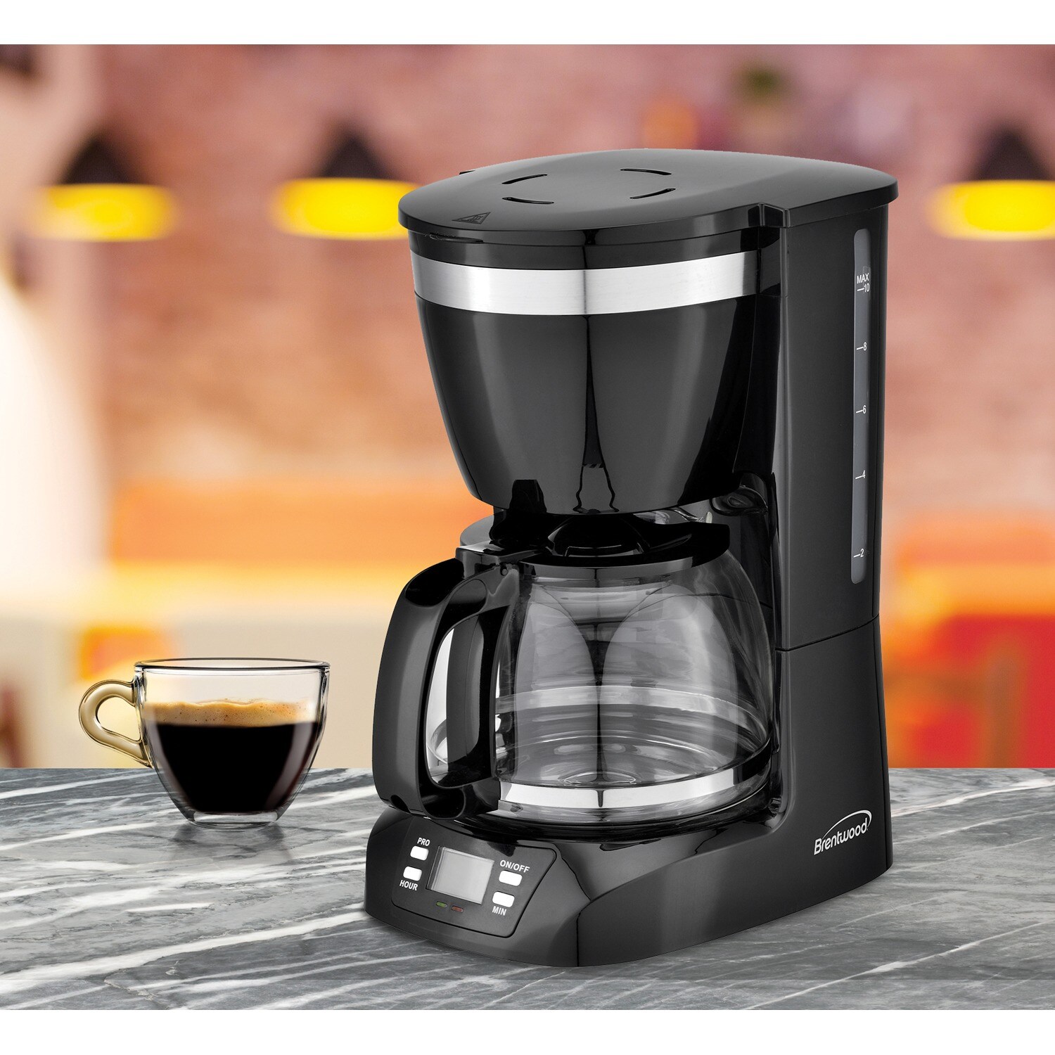 Cafetera de goteo programable para uso residencial de 10 tazas con apagado automático (Negra) TS-219BK de Brentwood Appliances