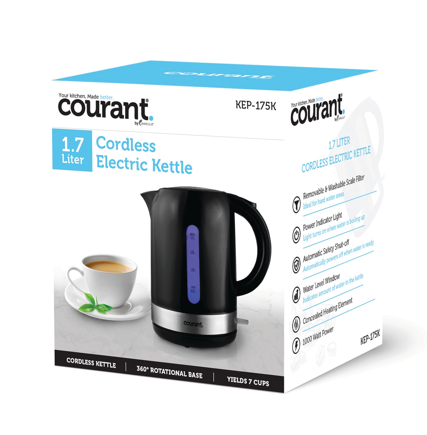 Hervidor eléctrico digital Courant Negro de 7 tazas con apagado automático