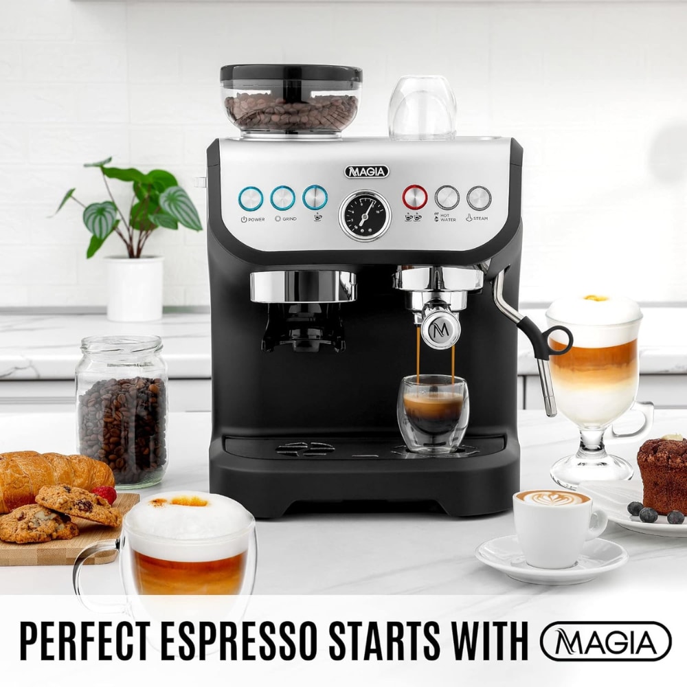Máquina de Espresso de Acero Inoxidable con Bandeja Recogedora de Zulay Kitchen (Negro/Plata)
