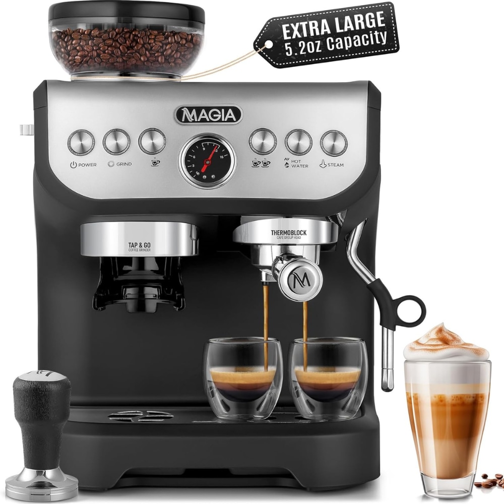 Máquina de Espresso de Acero Inoxidable con Bandeja Recogedora de Zulay Kitchen (Negro/Plata)