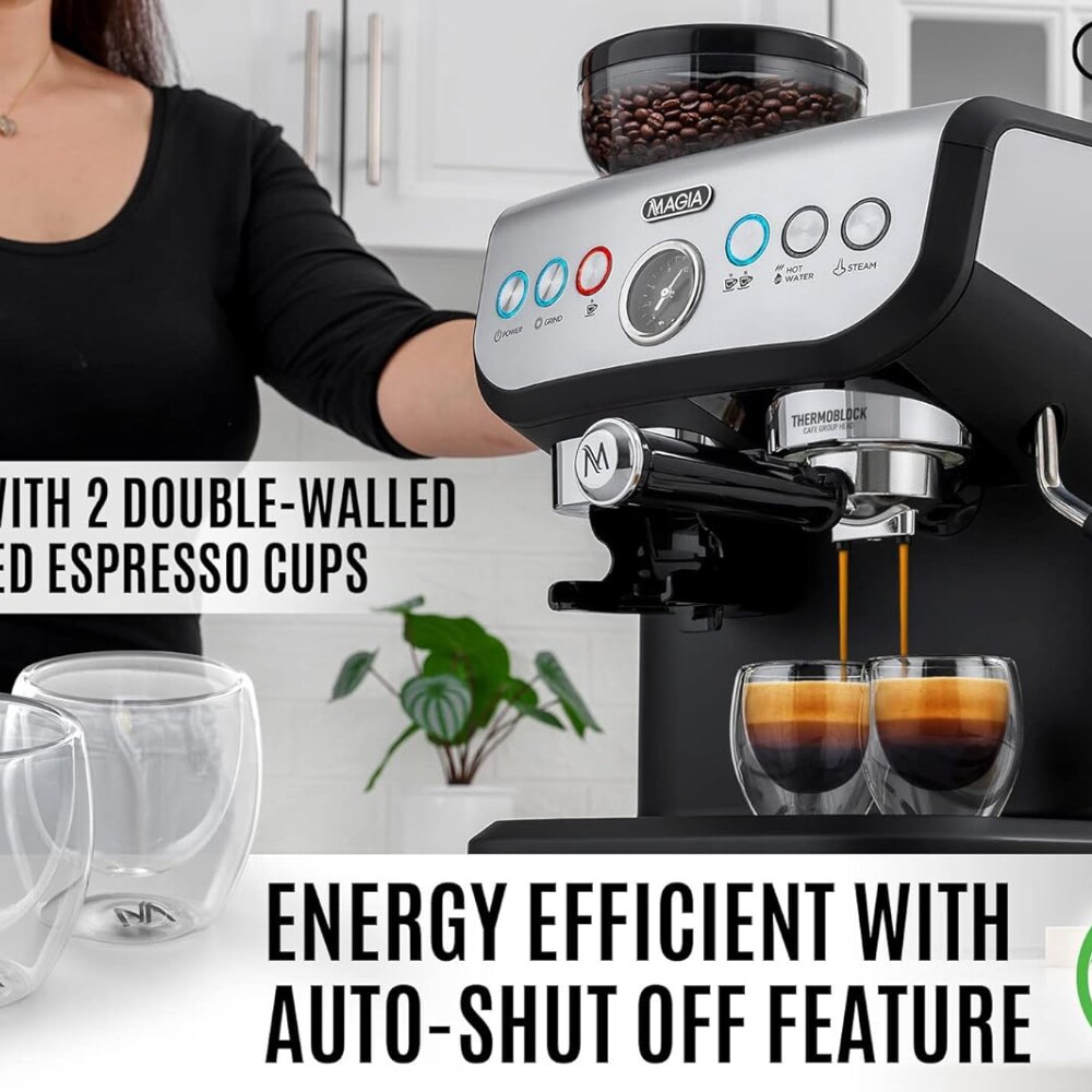 Máquina de Espresso de Acero Inoxidable con Bandeja Recogedora de Zulay Kitchen (Negro/Plata)