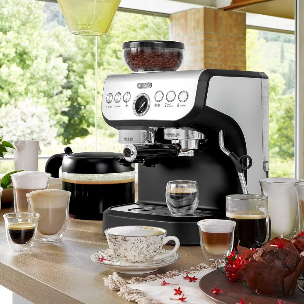 Máquina de Espresso de Acero Inoxidable con Bandeja Recogedora de Zulay Kitchen (Negro/Plata)