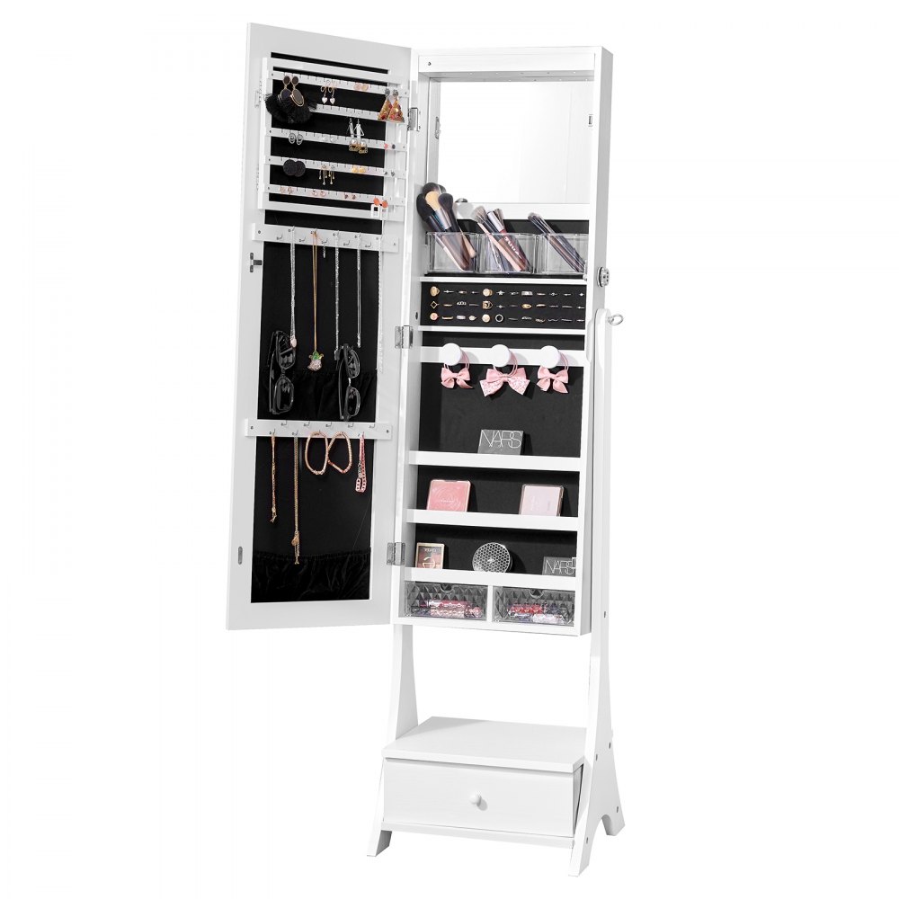VEVOR Mirror Jewelry Cabinet Standing Mirror with Storage Full Length White - CGLSZBSNJ16639NC8V9