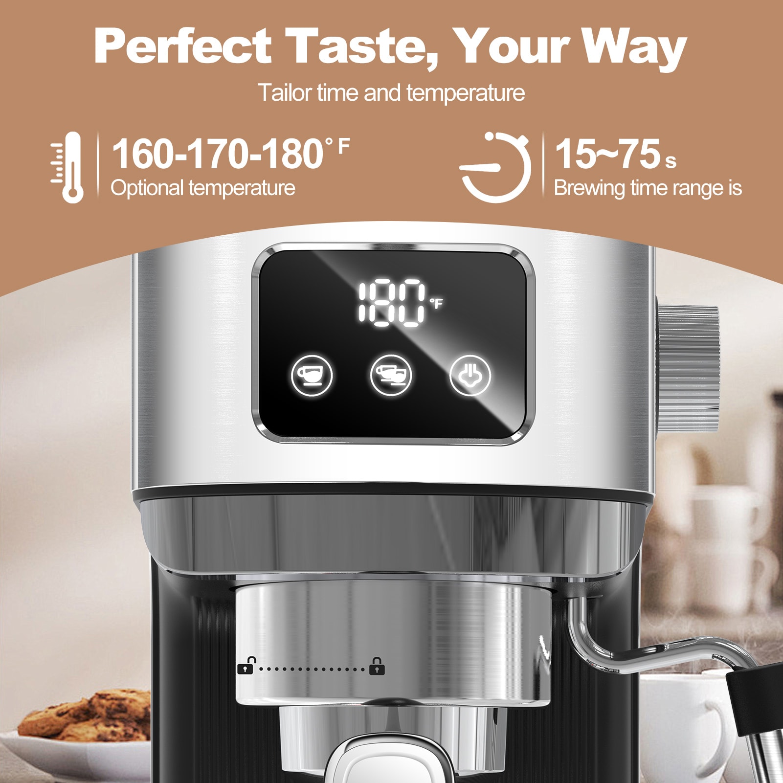 Máquina de café expreso semiautomática de acero inoxidable con bandeja de goteo (plateado)
