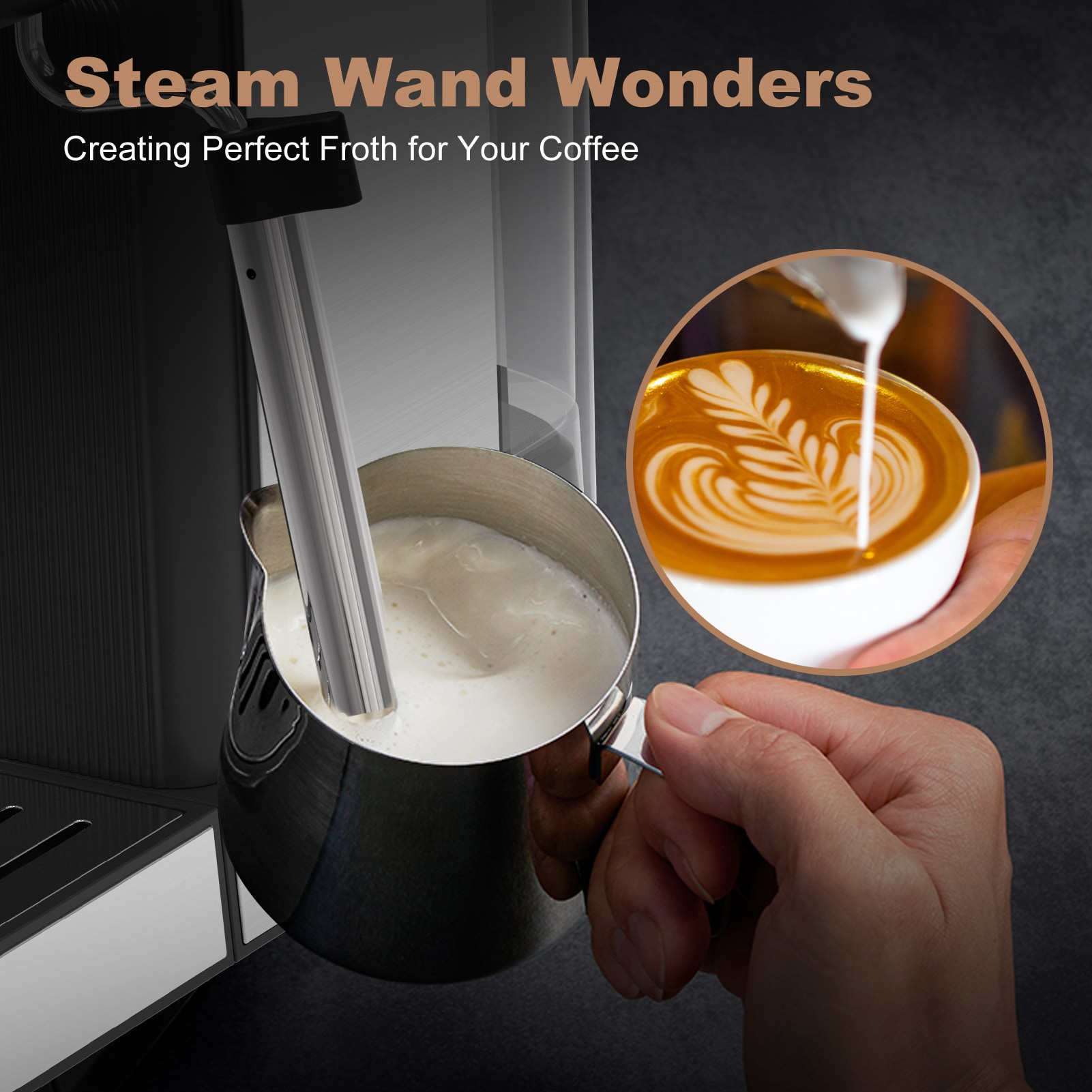 Máquina de café expreso semiautomática de acero inoxidable con bandeja de goteo (plateado)