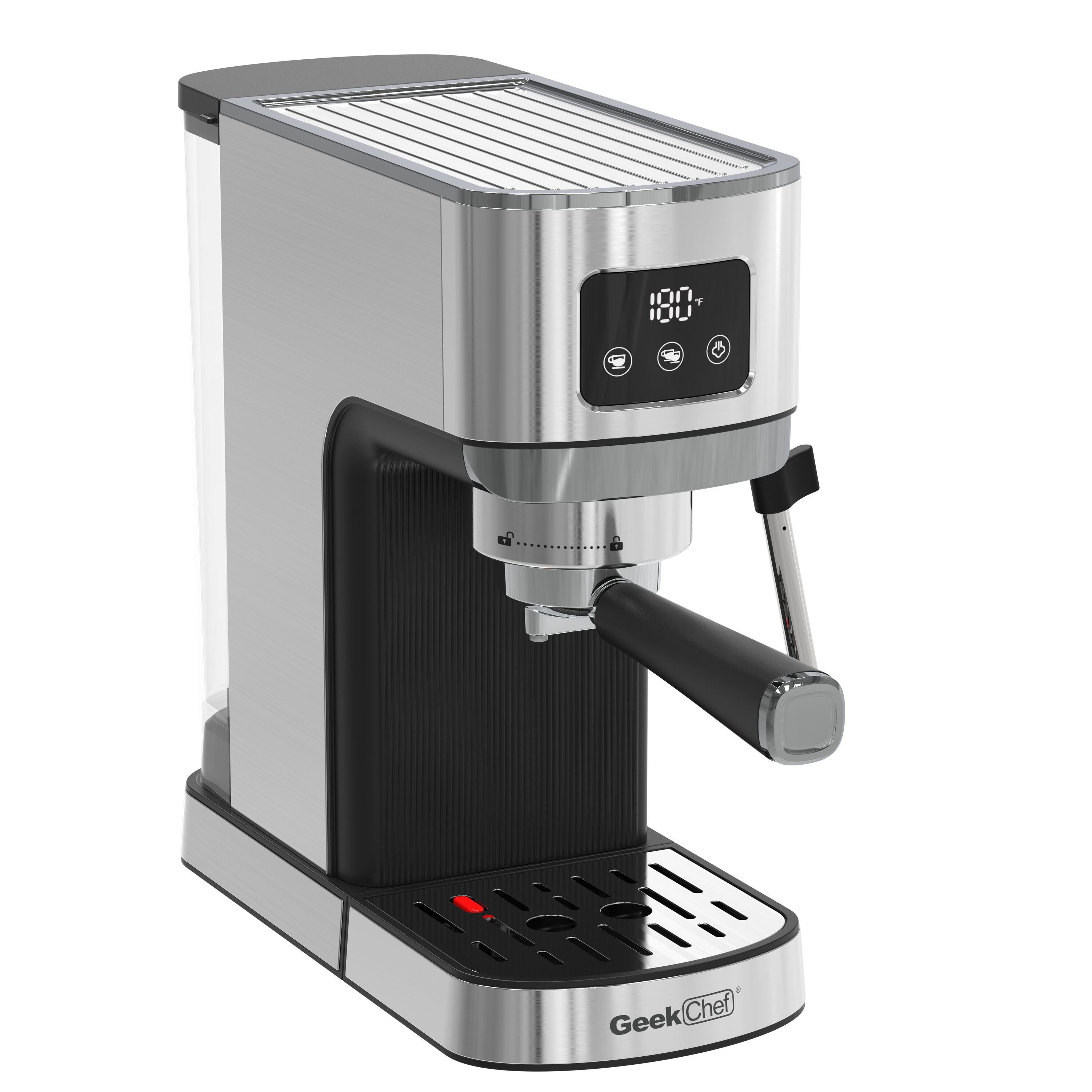 Máquina de café expreso semiautomática de acero inoxidable con bandeja de goteo (plateado)