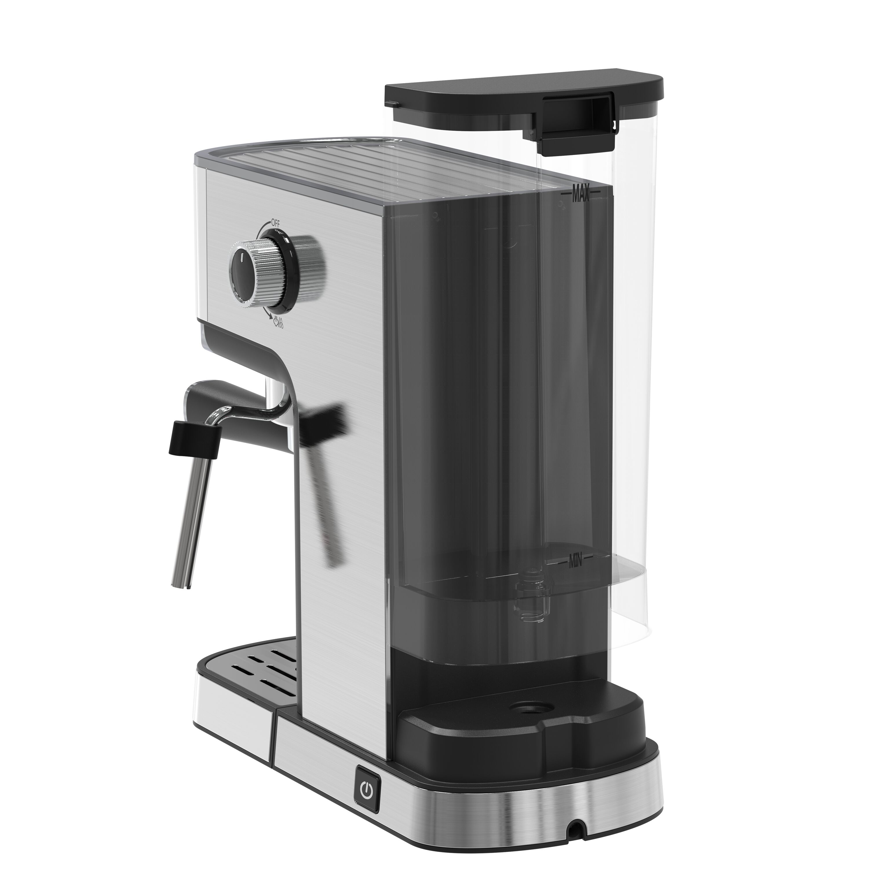 Máquina de café expreso semiautomática de acero inoxidable con bandeja de goteo (plateado)