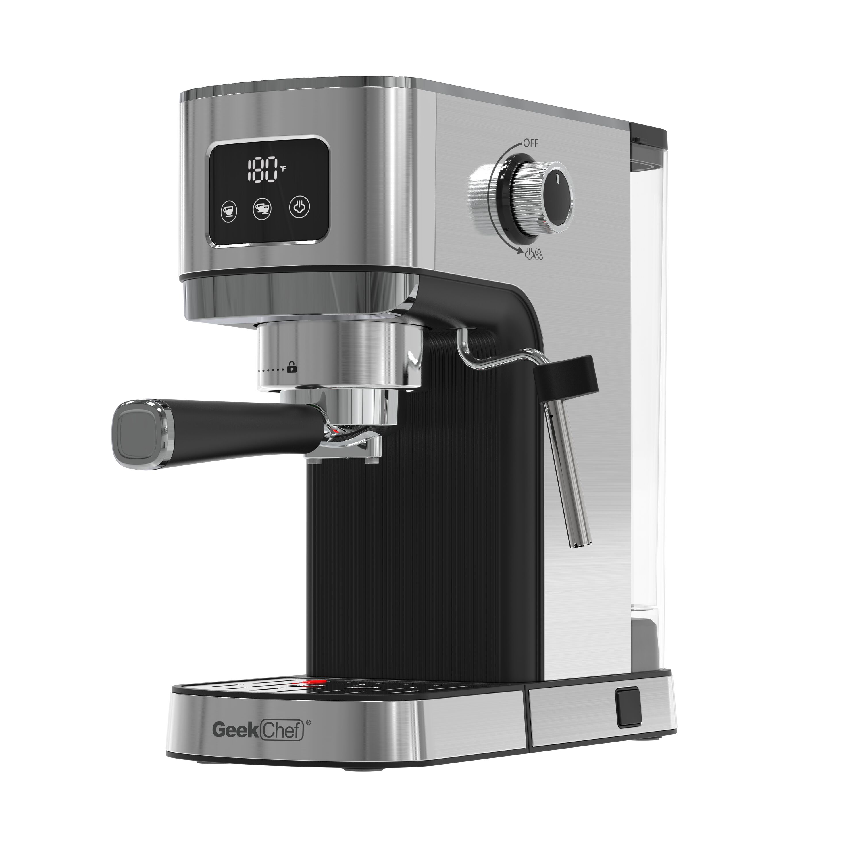 Máquina de café expreso semiautomática de acero inoxidable con bandeja de goteo (plateado)