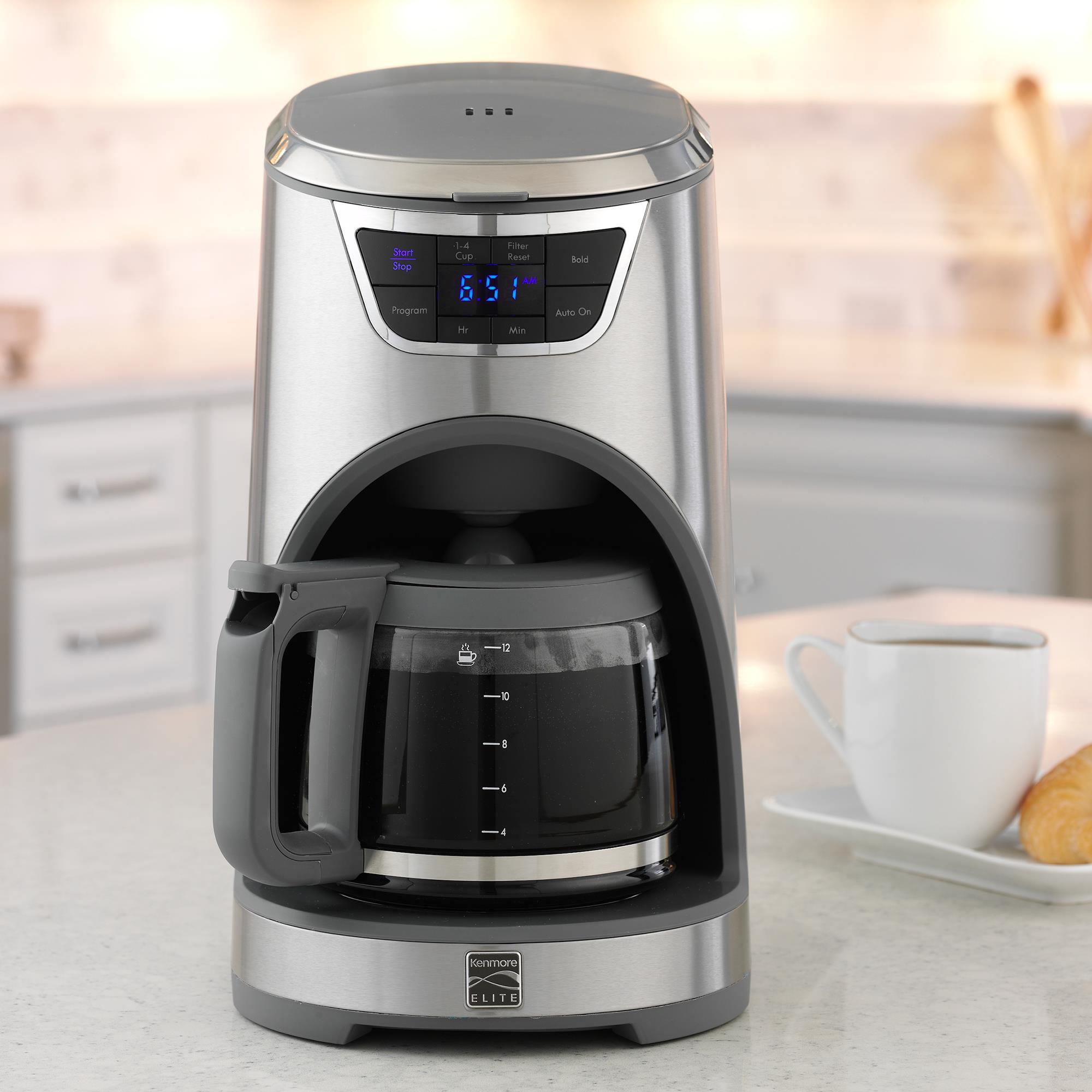 Cafetera de goteo programable Kenmore Elite con Control de Aroma, Preparación Intensa de 12 tazas para uso comercial o residencial con Apagado Automático (Acero Inoxidable) KKECM12SS