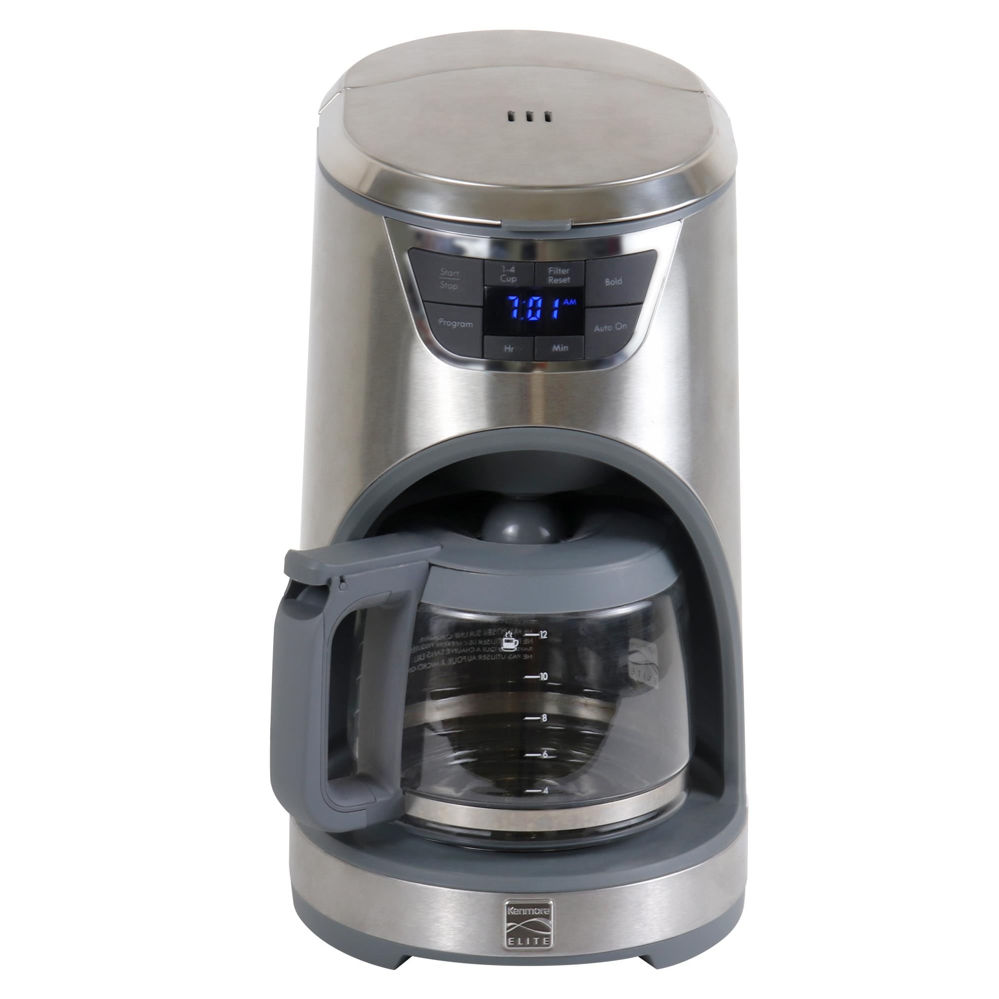 Cafetera de goteo programable Kenmore Elite con Control de Aroma, Preparación Intensa de 12 tazas para uso comercial o residencial con Apagado Automático (Acero Inoxidable) KKECM12SS