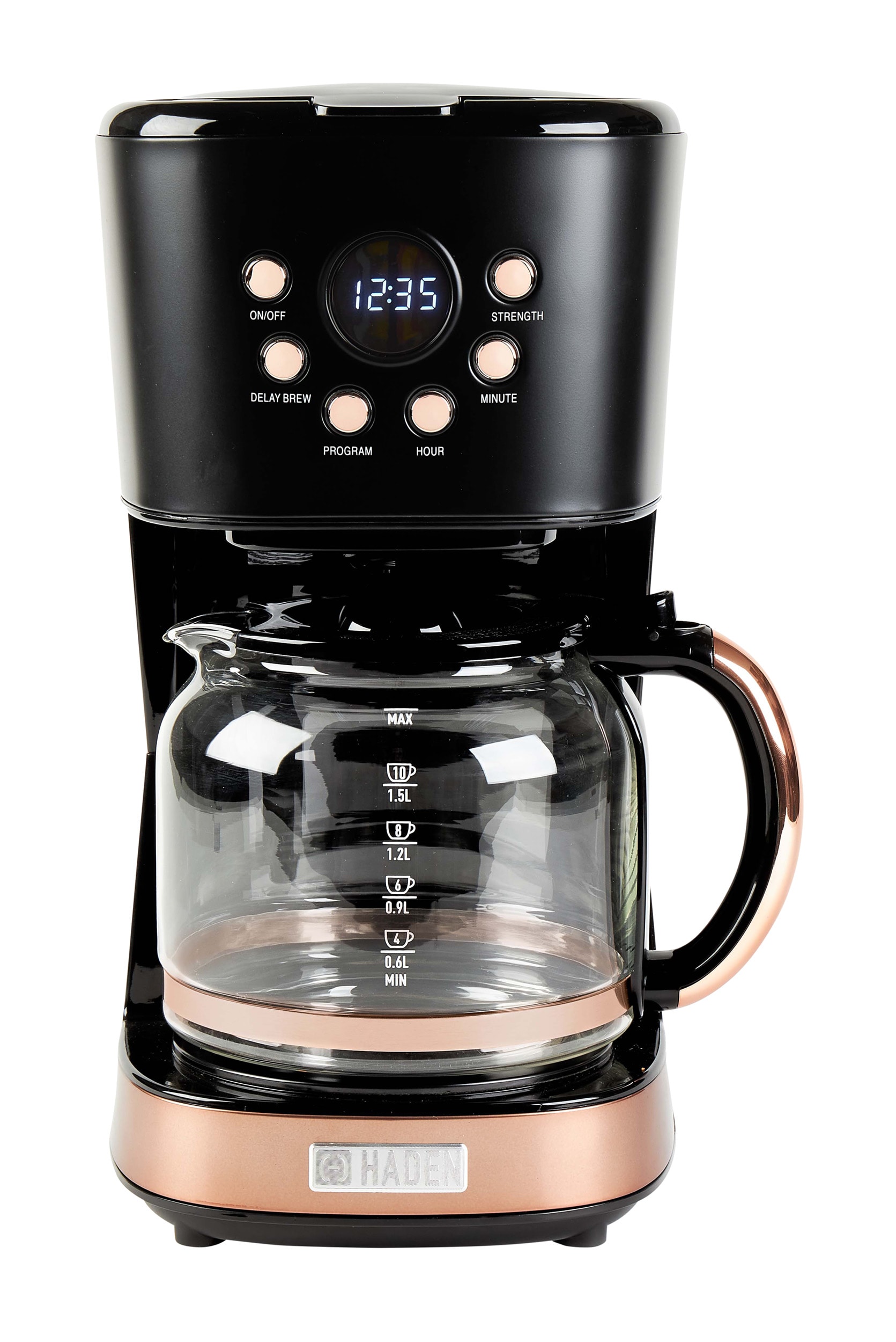 Cafetera de goteo residencial programable de 12 tazas con apagado automático (negro/cobre)