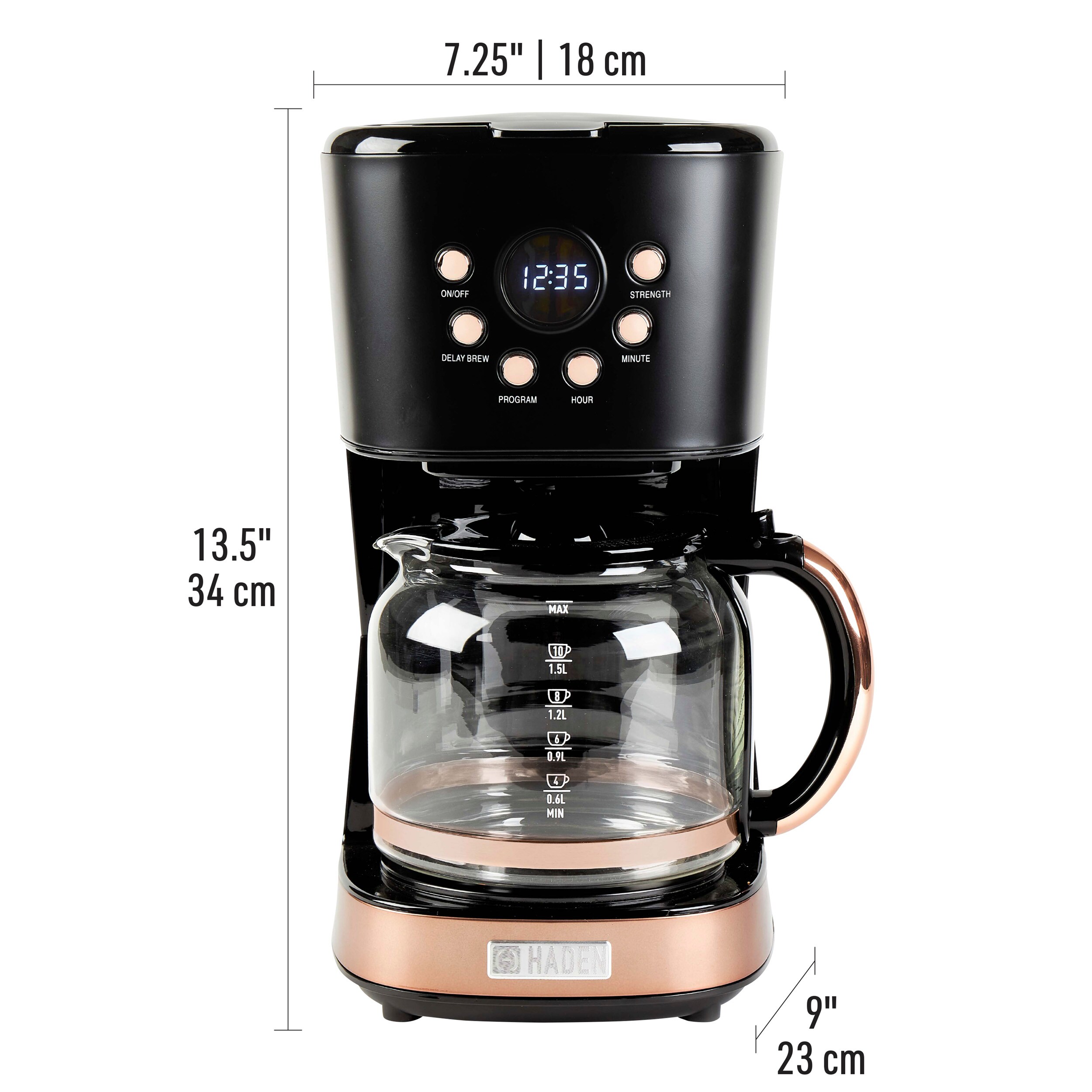 Cafetera de goteo residencial programable de 12 tazas con apagado automático (negro/cobre)