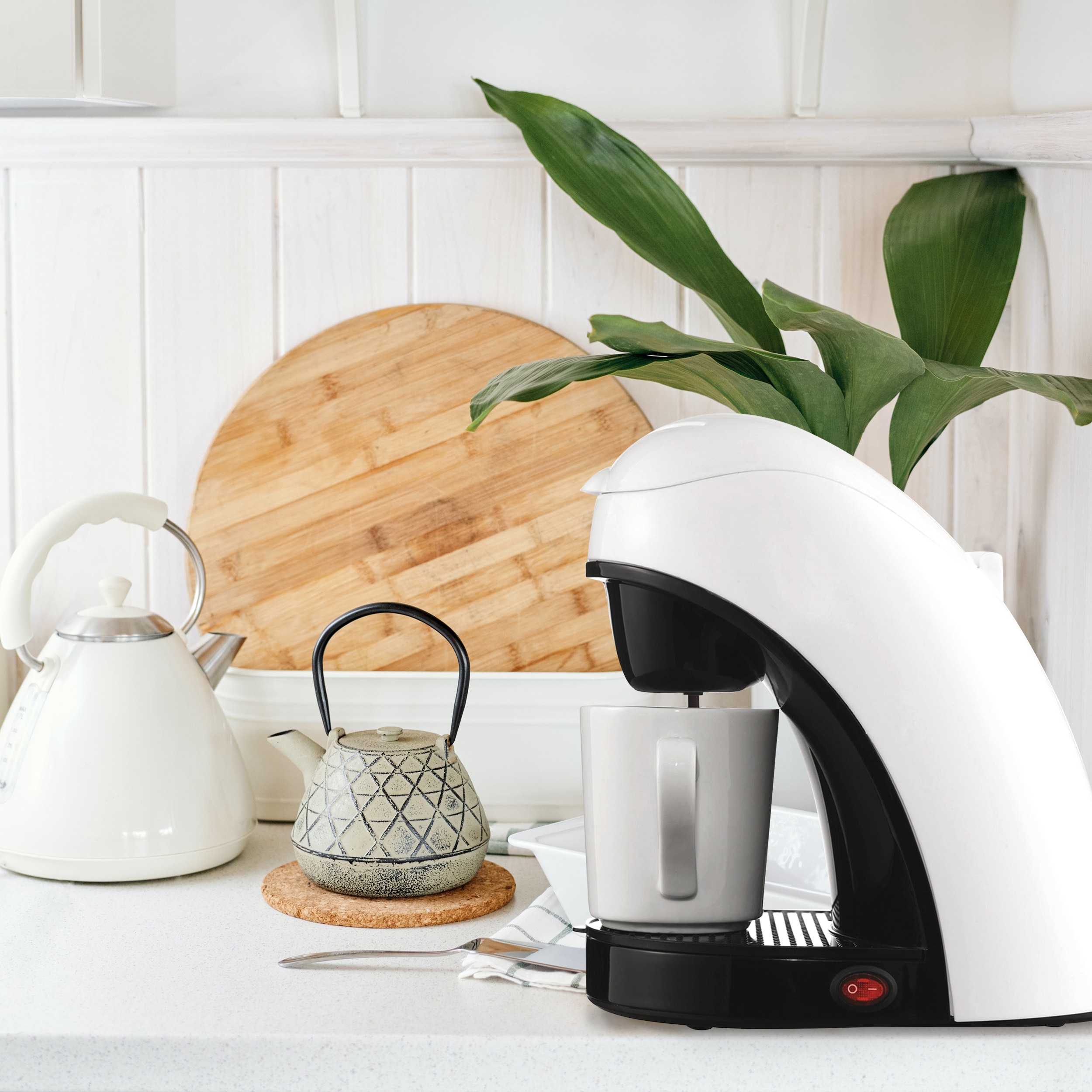 Cafetera Individual brentwood con Depósito de Agua de 1 Taza (Blanco)