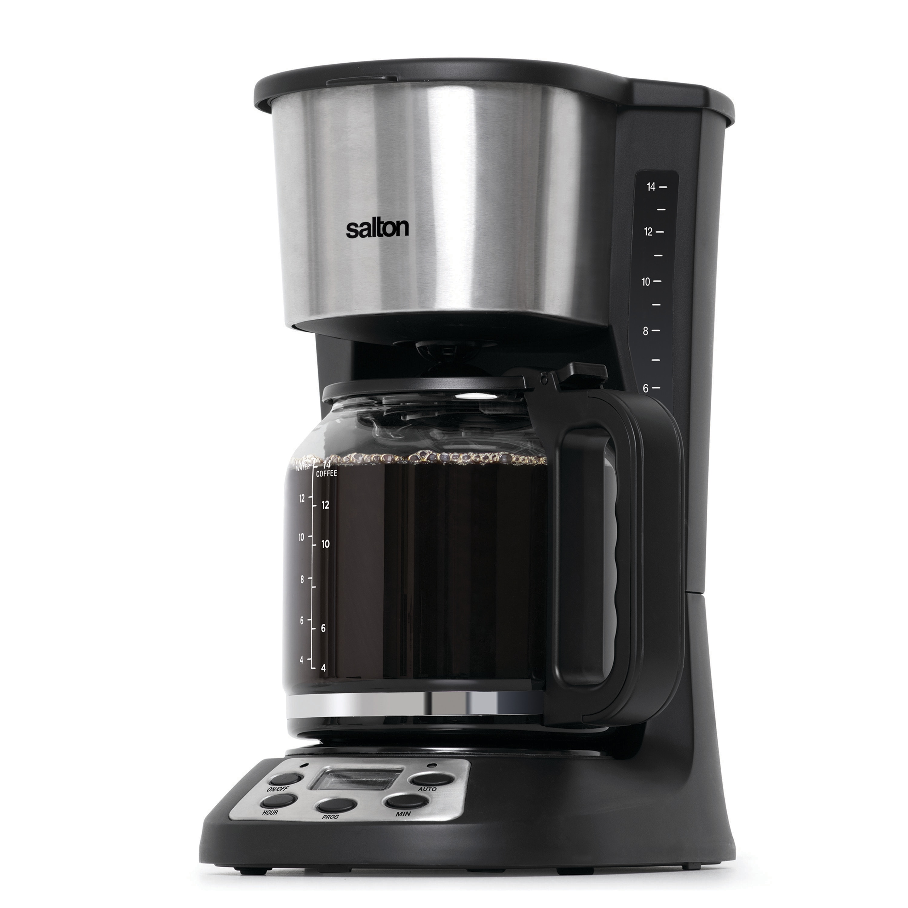 Cafetera programable residencial de 14 tazas Salton con apagado automático (negra) FC1667