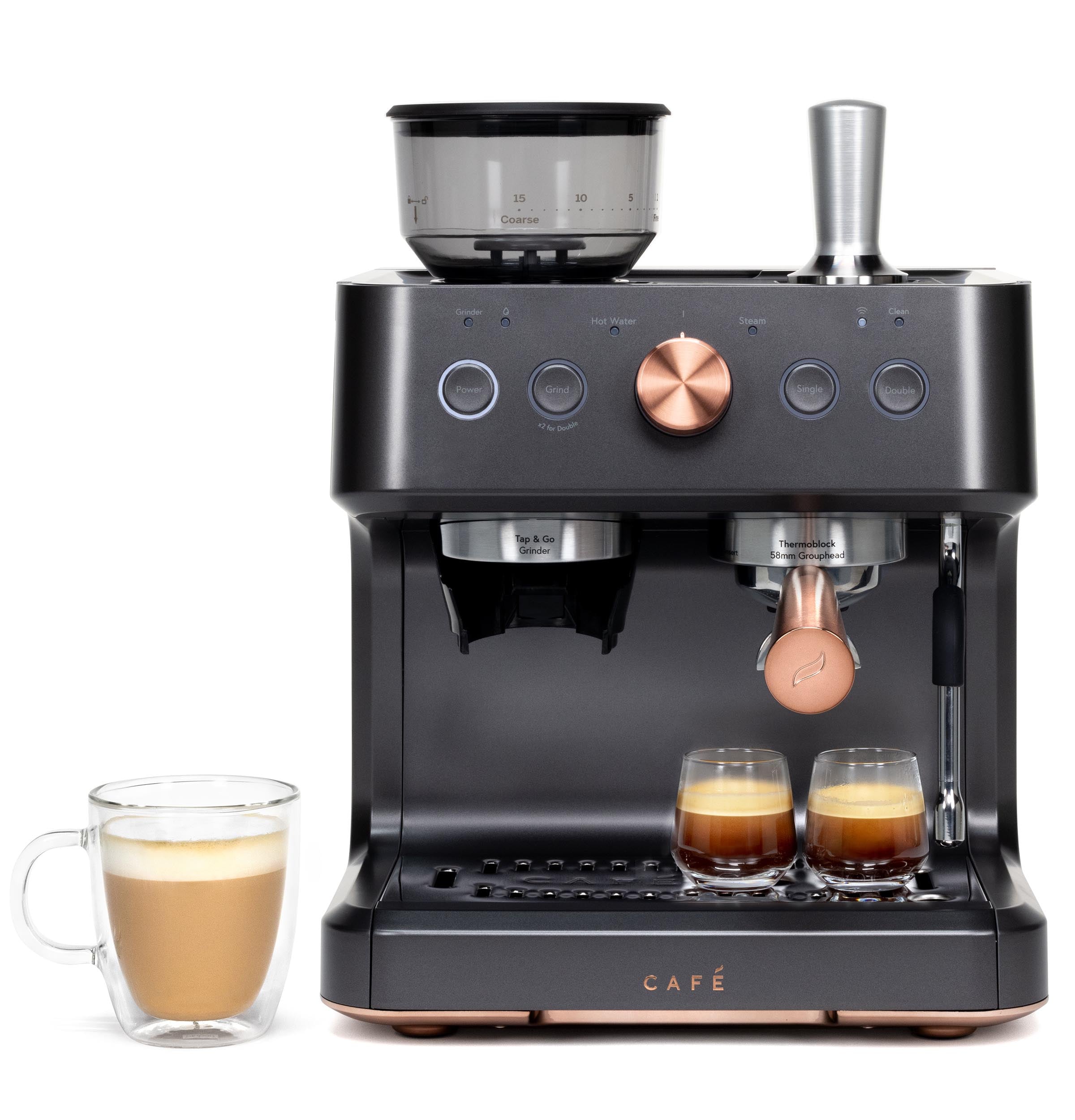 Máquina de Espresso Bellissimo Semiautomática de Acero Inoxidable Programable con Wi-Fi y Bandeja de Goteo (Negro Mate)