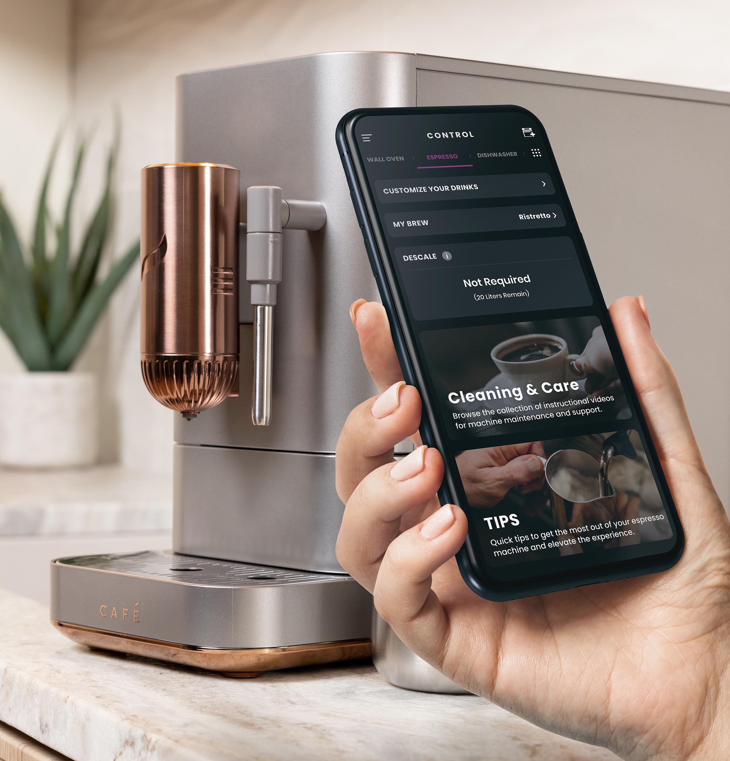 Máquina de Espresso programable con Wi-Fi de acero inoxidable automática Cafe Affetto con bandeja de goteo (plata de acero) C7CEBBS2RS3